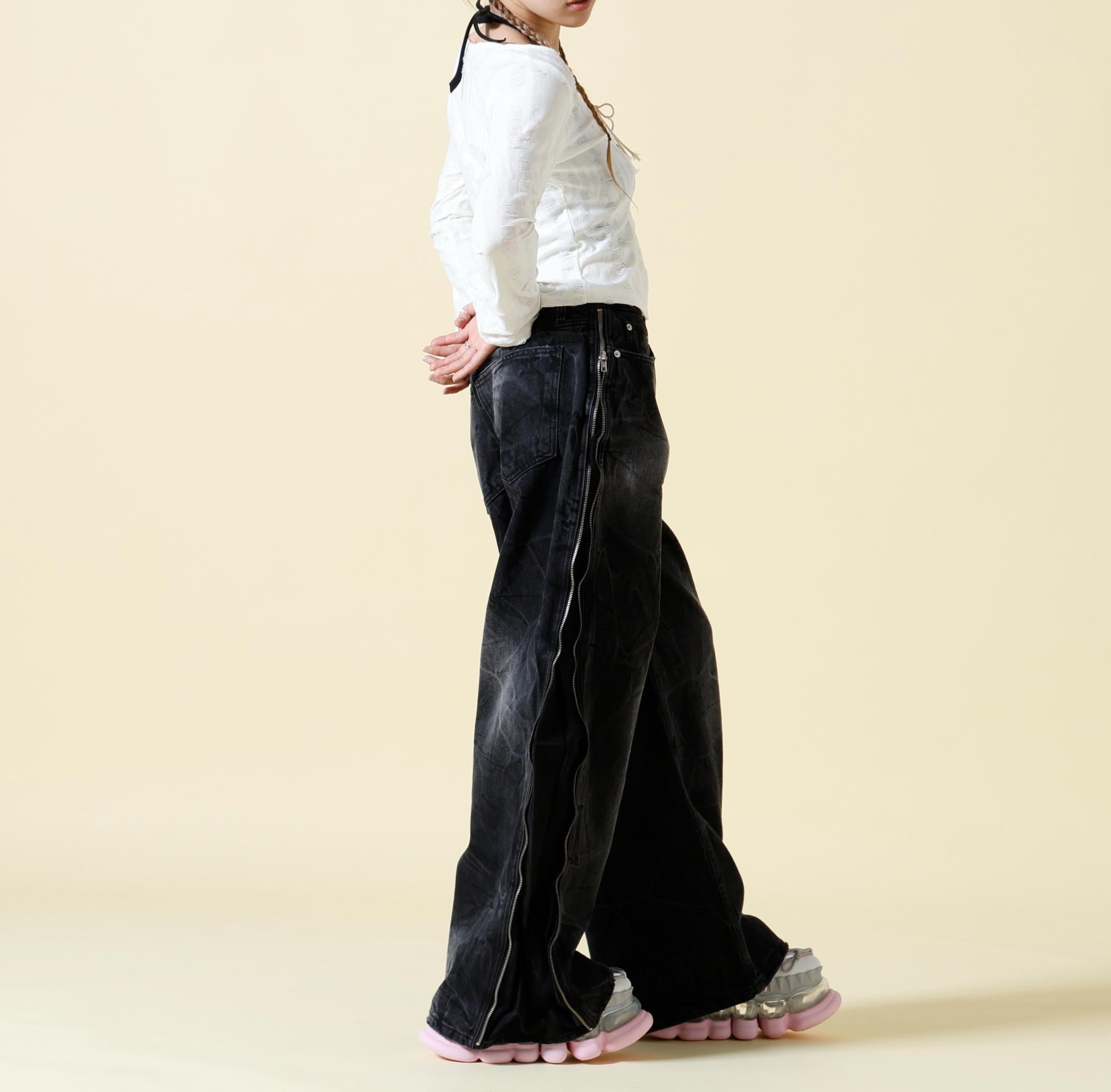 SIS/エスアイエス/Side Zip Denim Pants ブラック