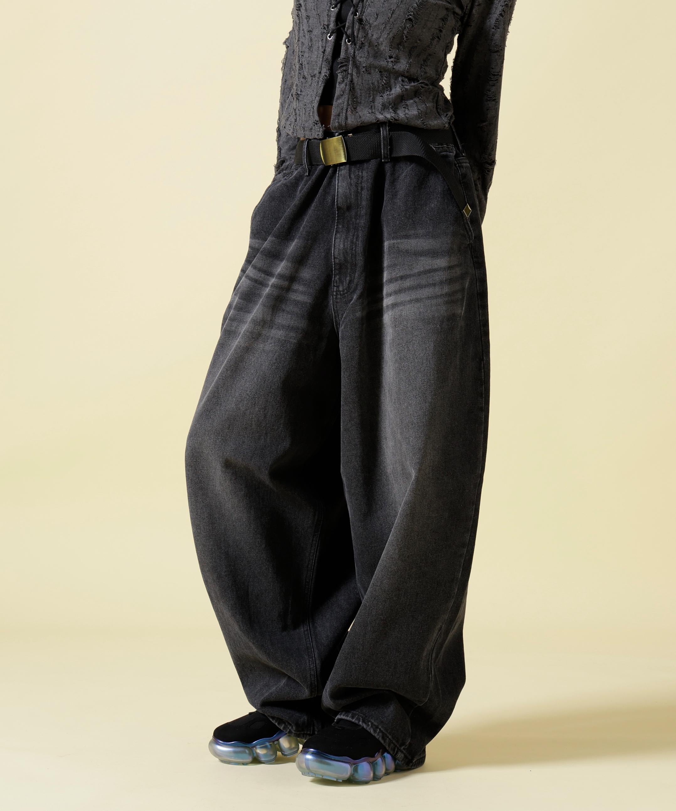 SIS/エスアイエス/Washed Denim Wide Pants Black ブラック