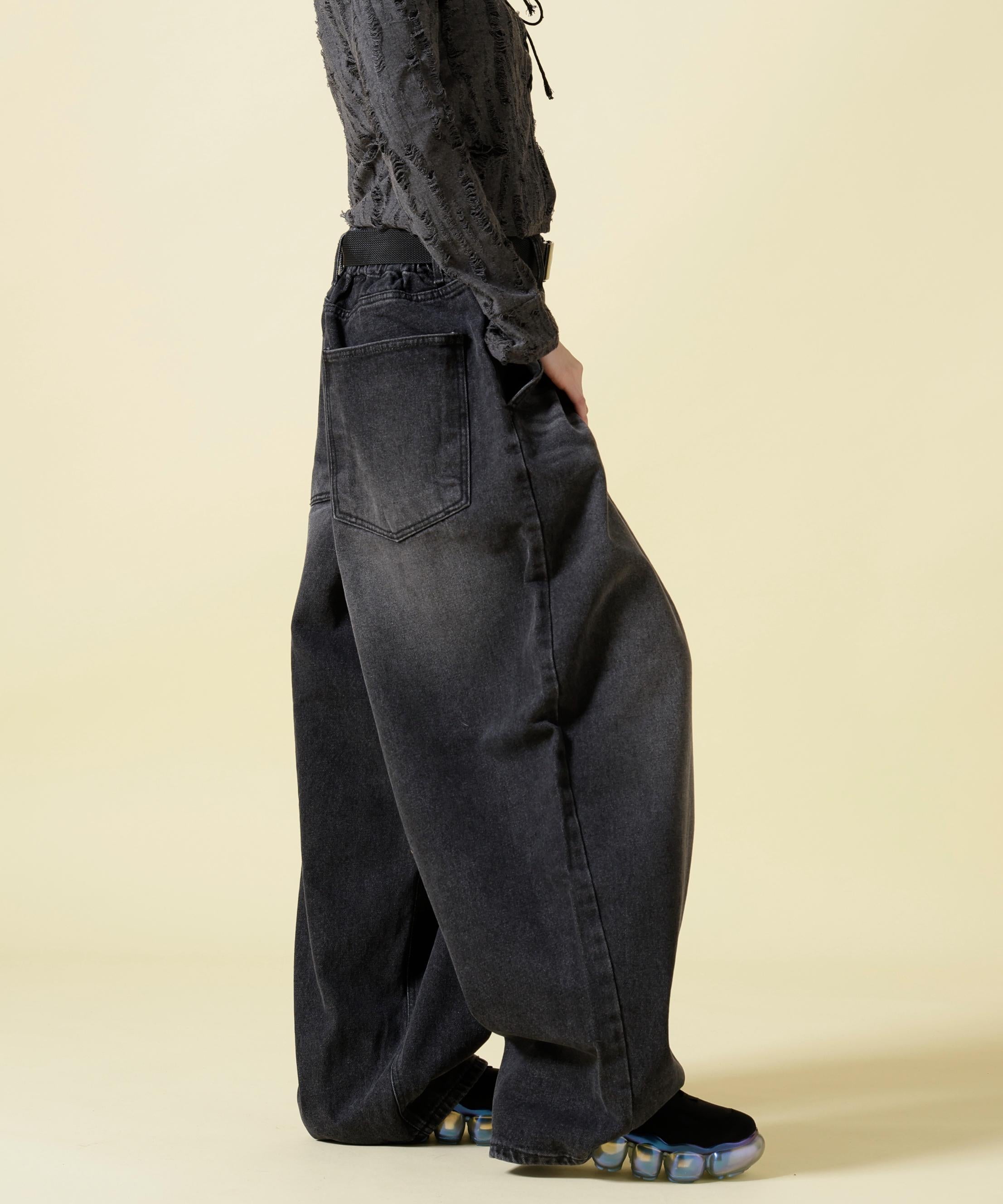 SIS/エスアイエス/Washed Denim Wide Pants Black ブラック