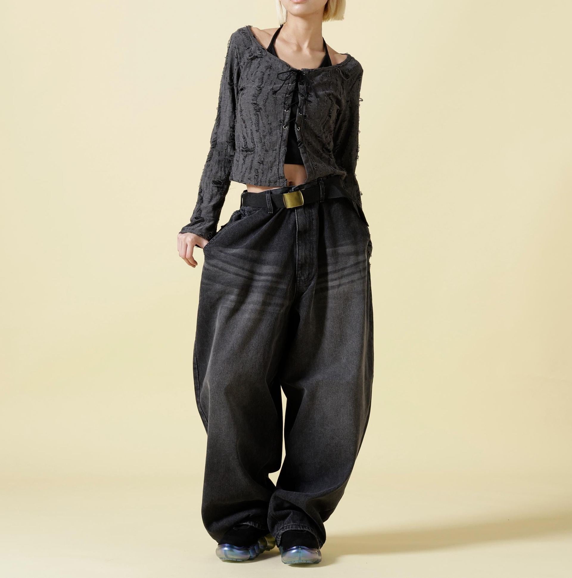 SIS/エスアイエス/Washed Denim Wide Pants Black ブラック