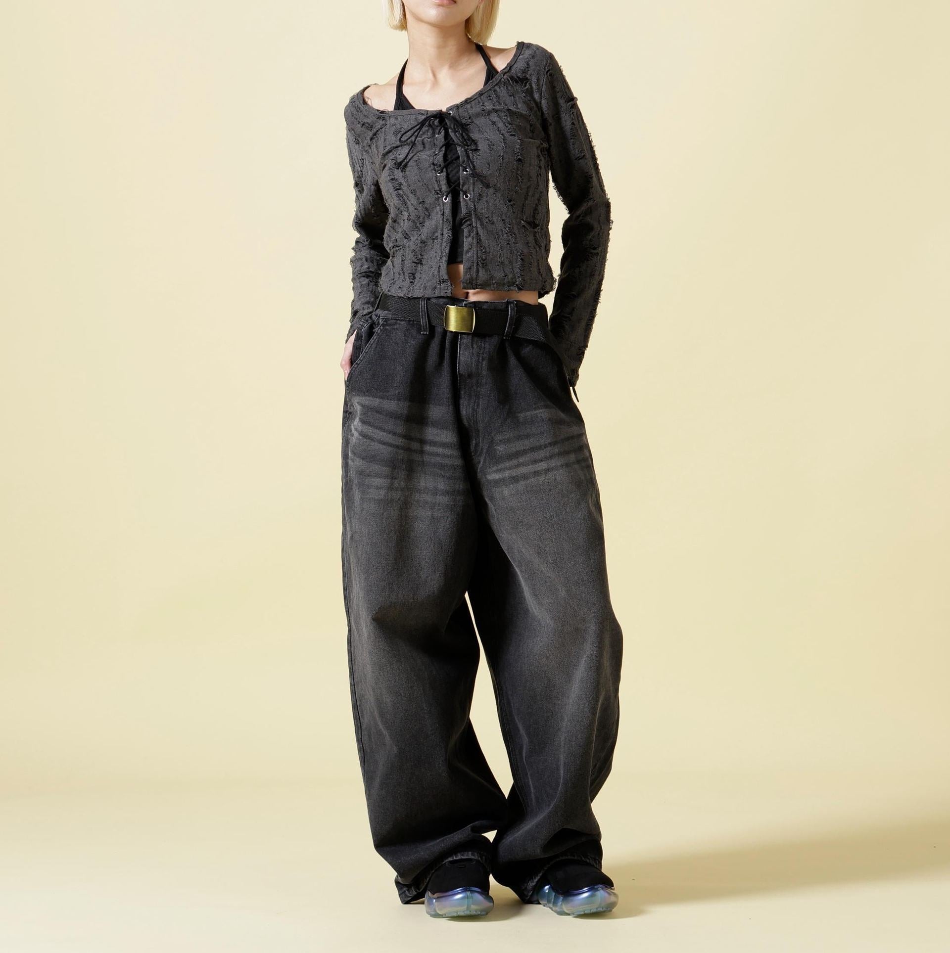 SIS/エスアイエス/Washed Denim Wide Pants Black ブラック