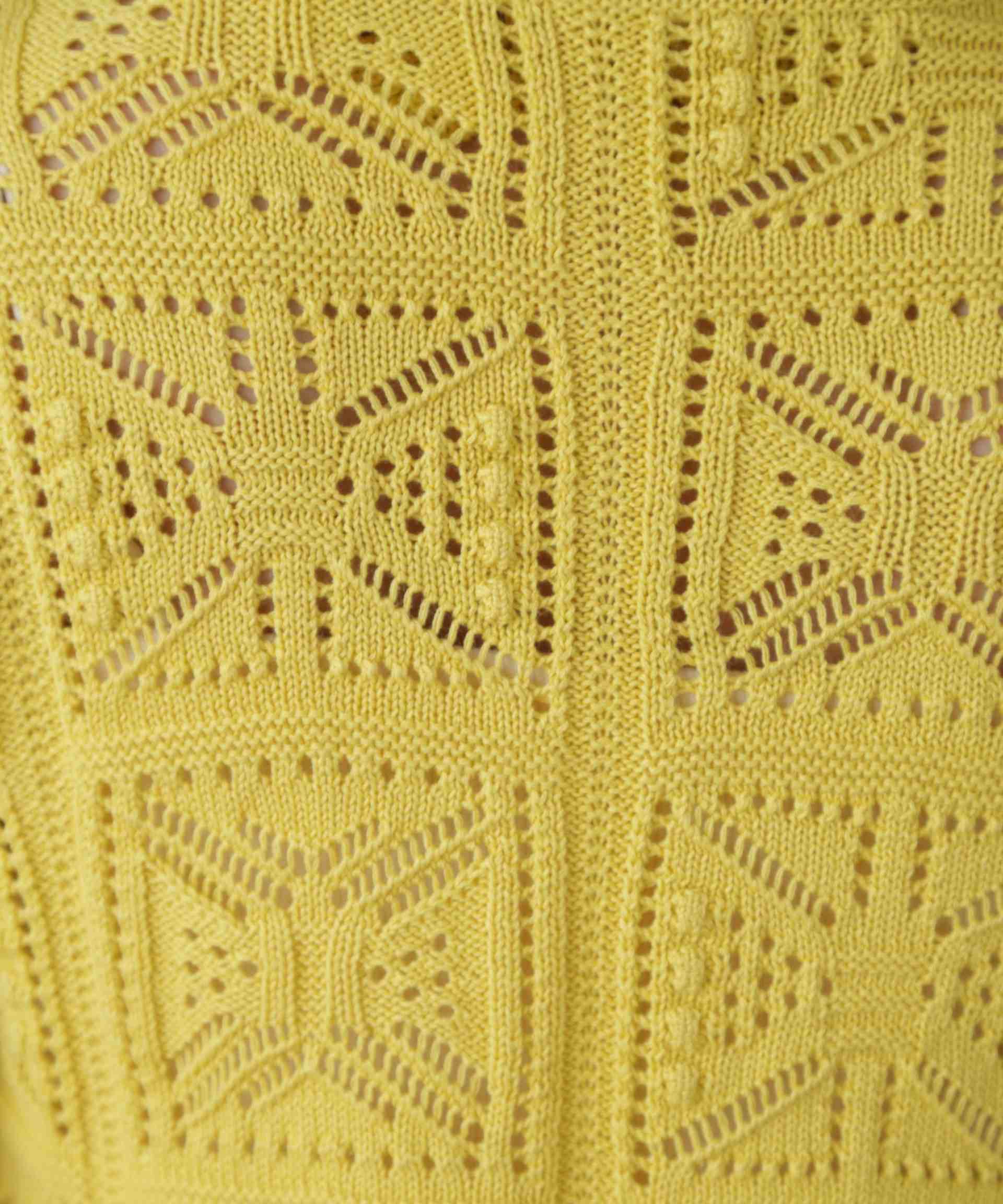 透かし編みクロップドニットカーディガン イエロー