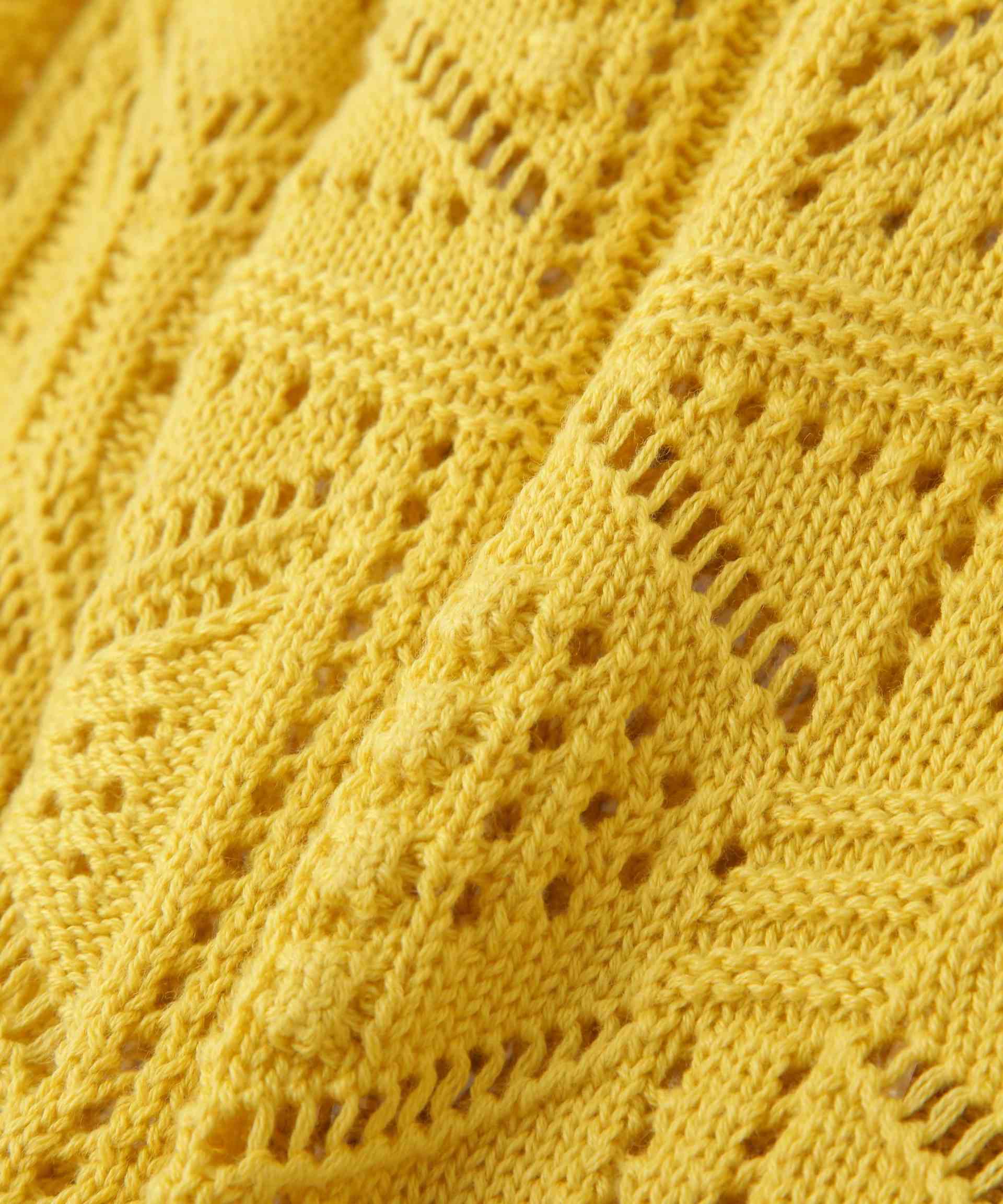 透かし編みクロップドニットカーディガン イエロー