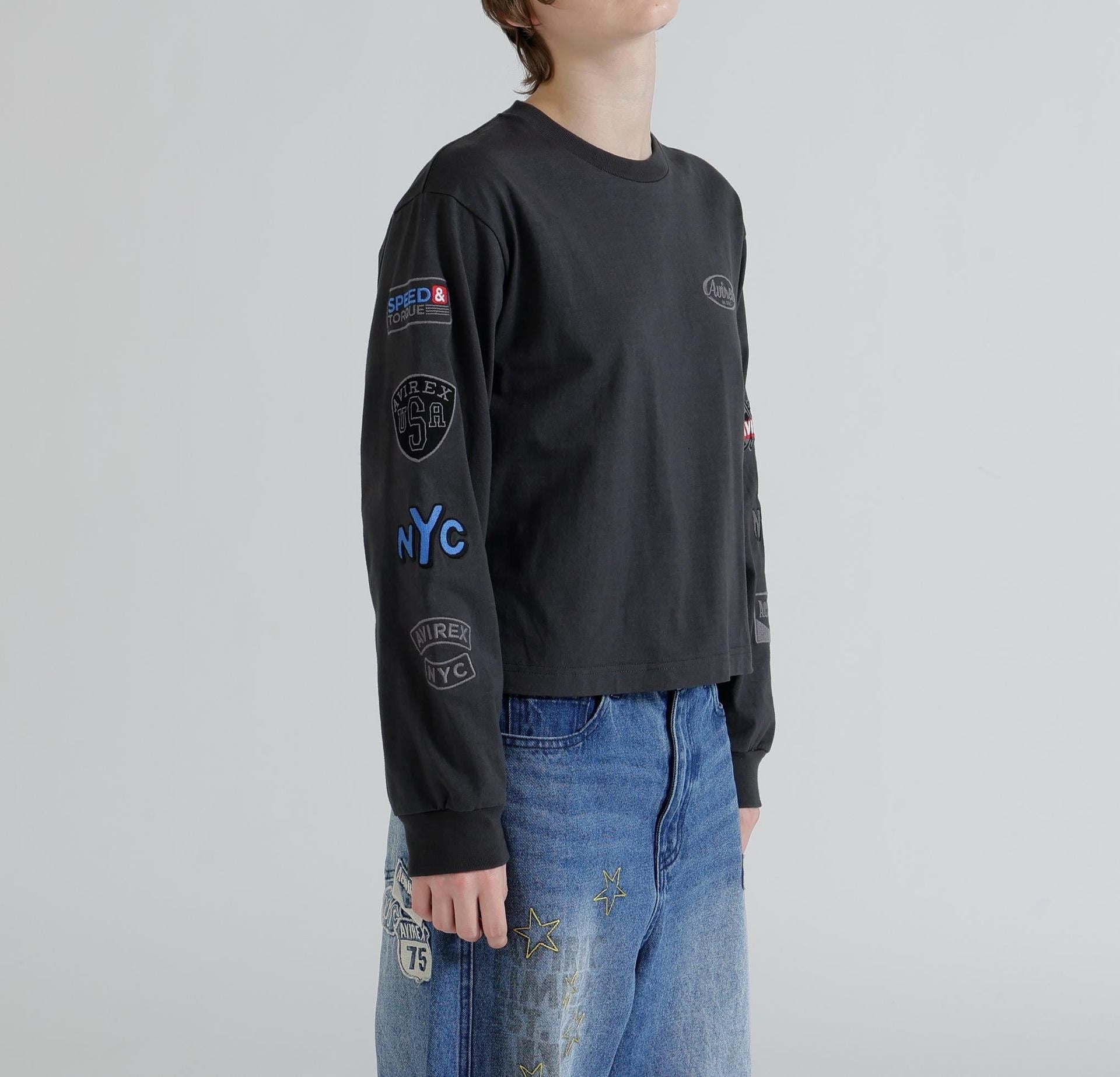 MOTOR ARM PATCH L/S T-SHIRT チャコール