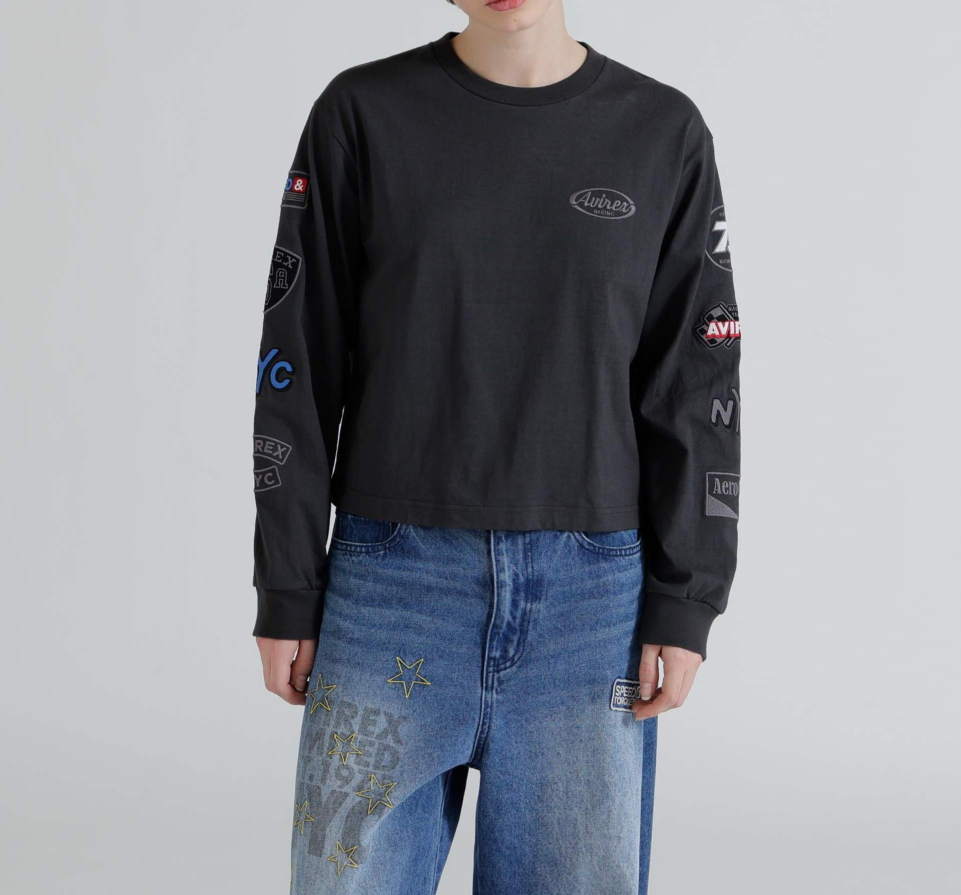 MOTOR ARM PATCH L/S T-SHIRT チャコール