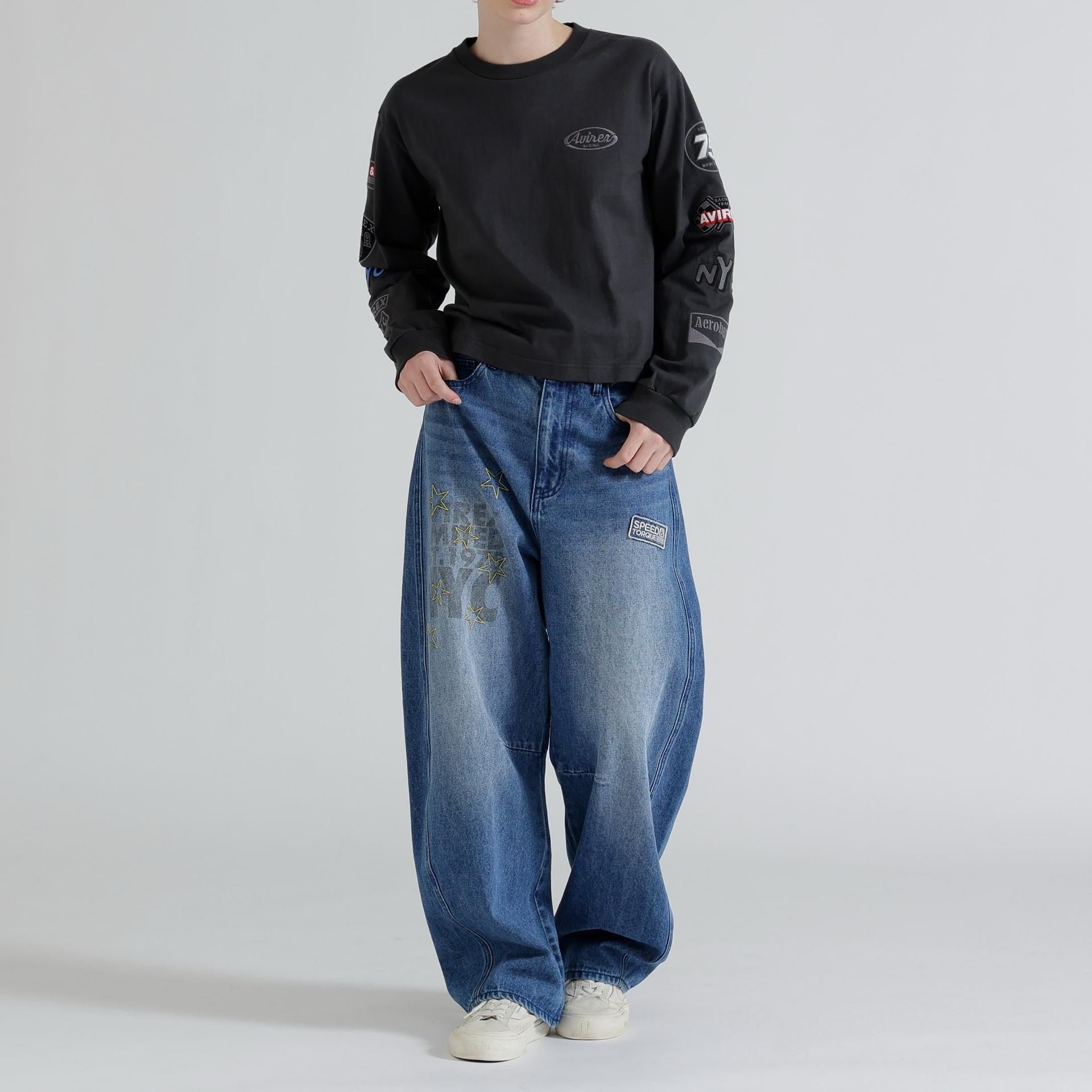 MOTOR ARM PATCH L/S T-SHIRT チャコール