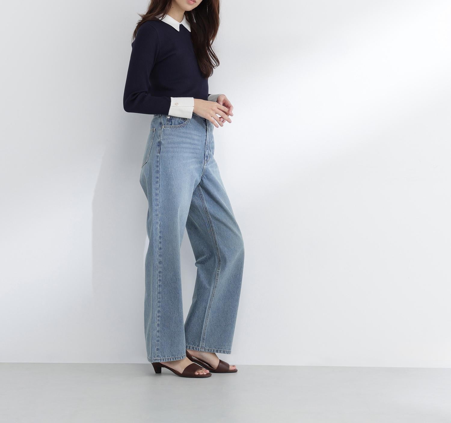 襟付リブベーシックニット ネイビー2