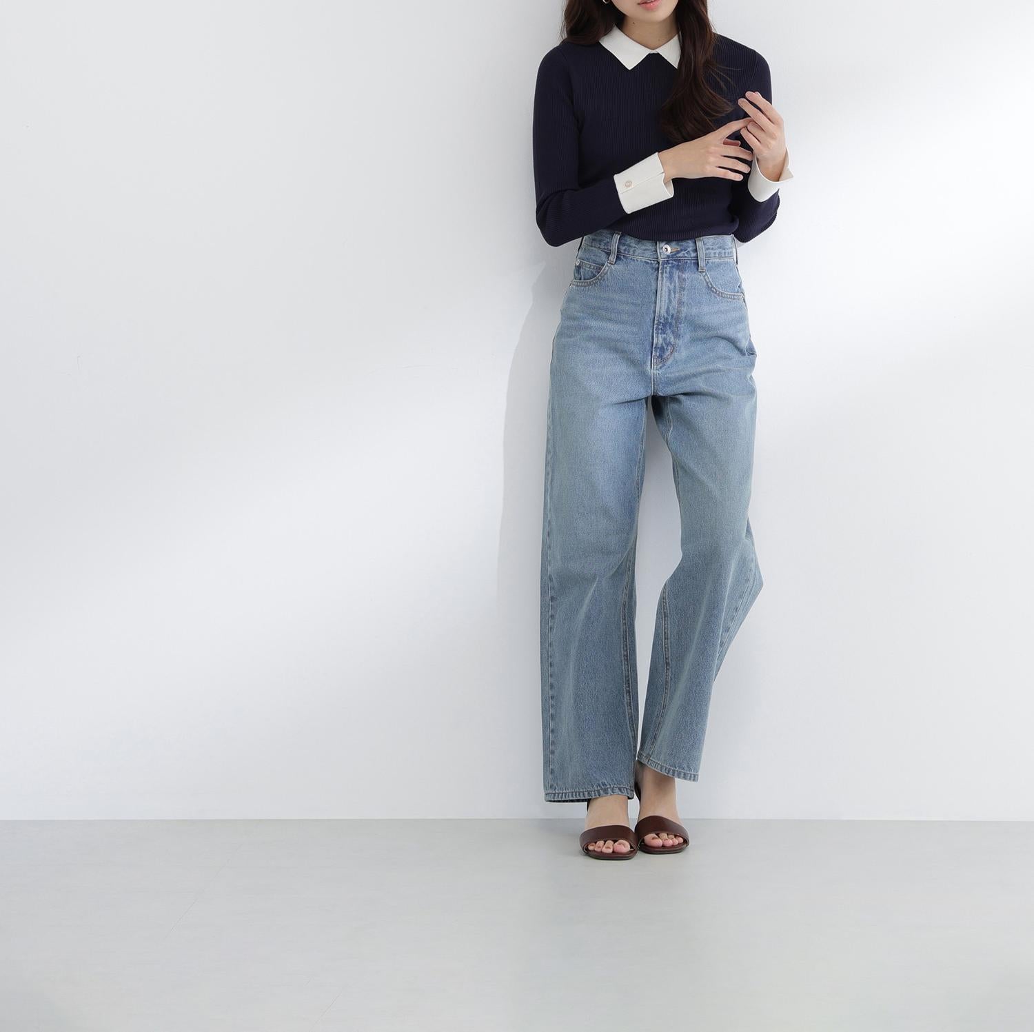 襟付リブベーシックニット ネイビー2