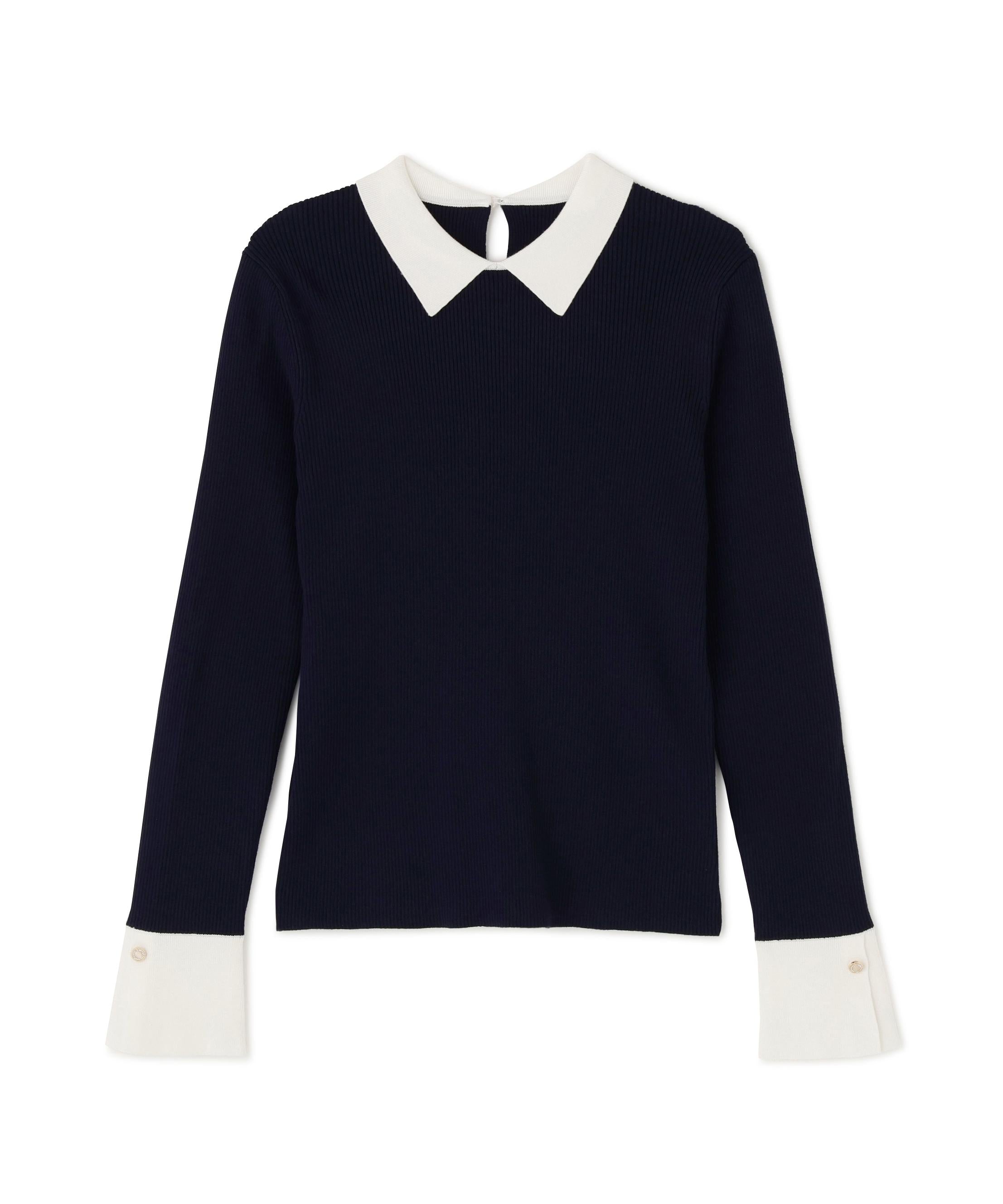 襟付リブベーシックニット ネイビー2