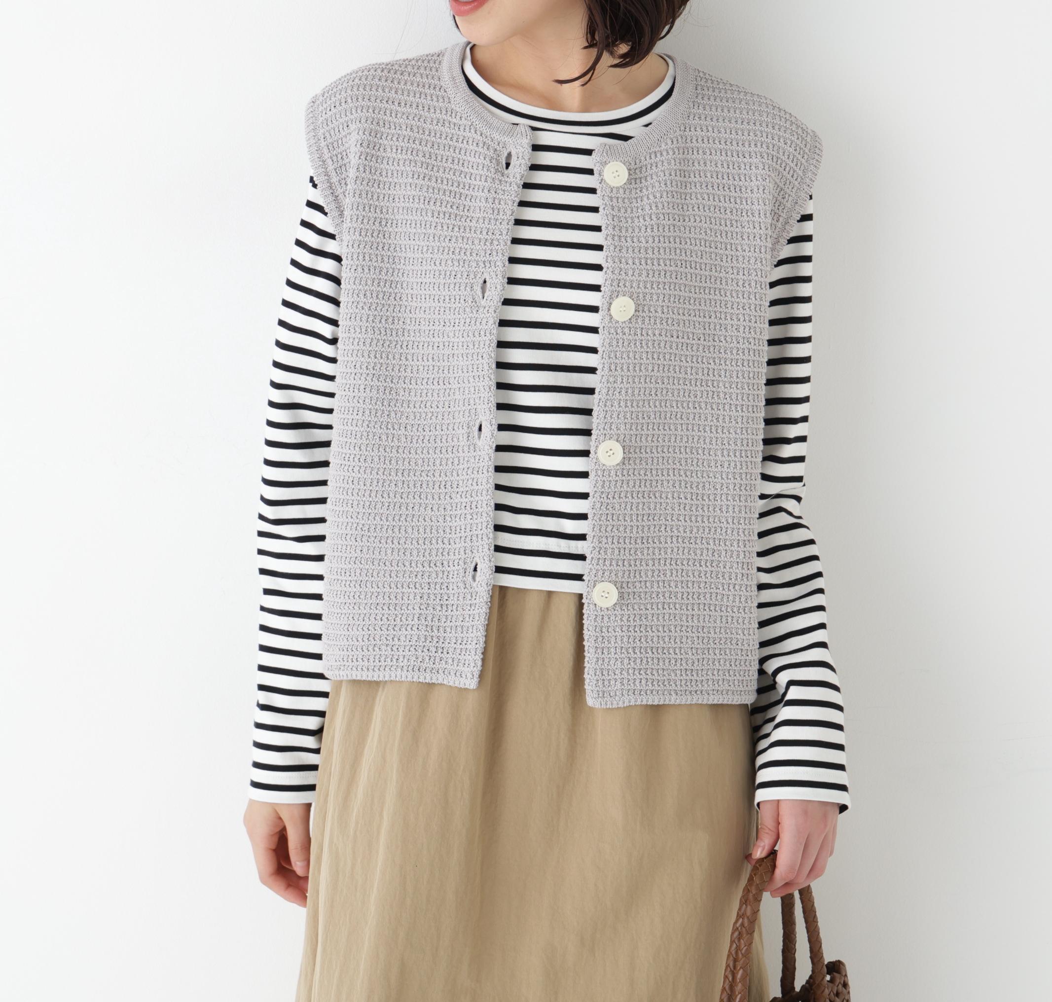 ギマコットン地柄ベスト ライトグレー