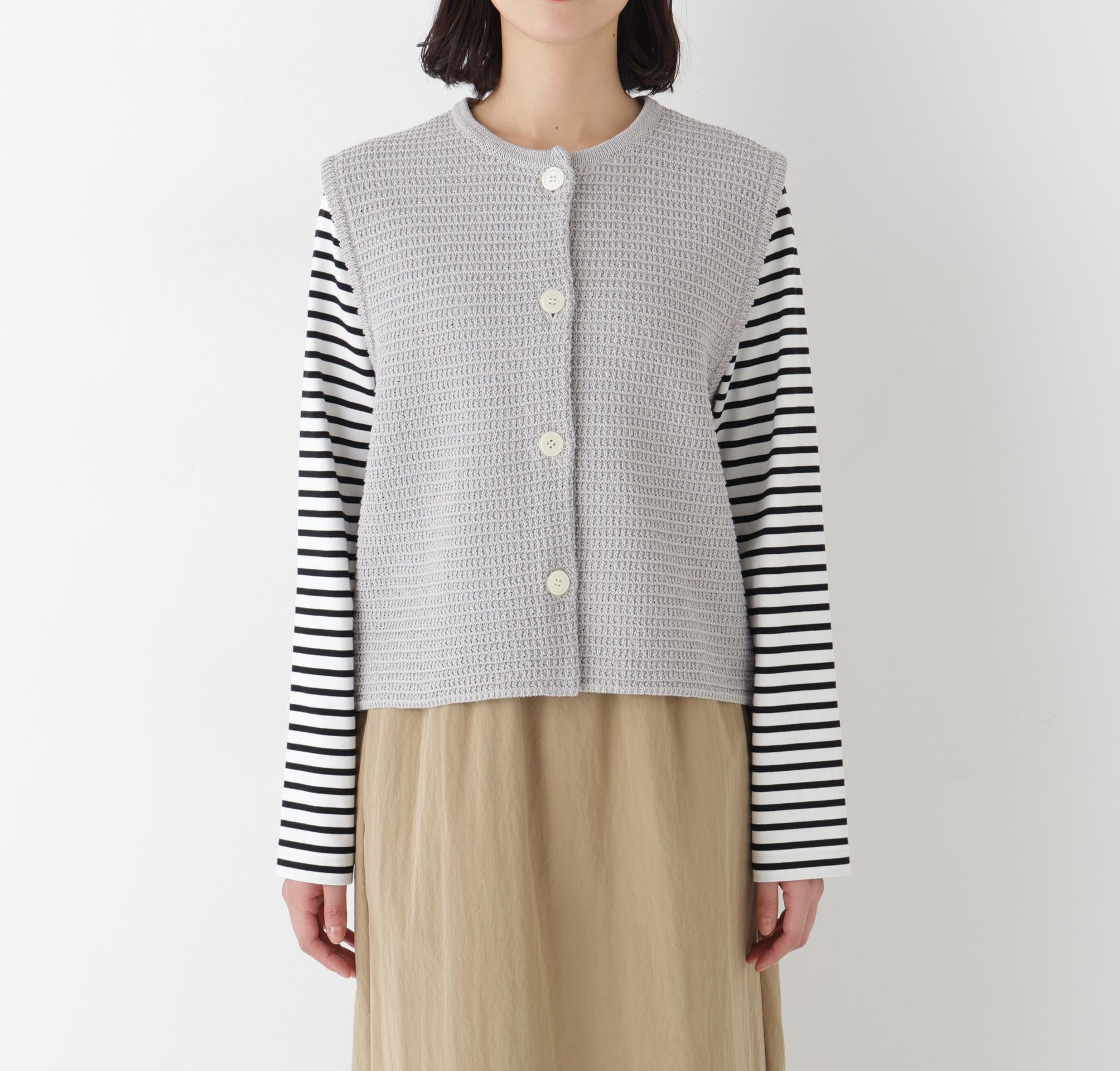 ギマコットン地柄ベスト ライトグレー