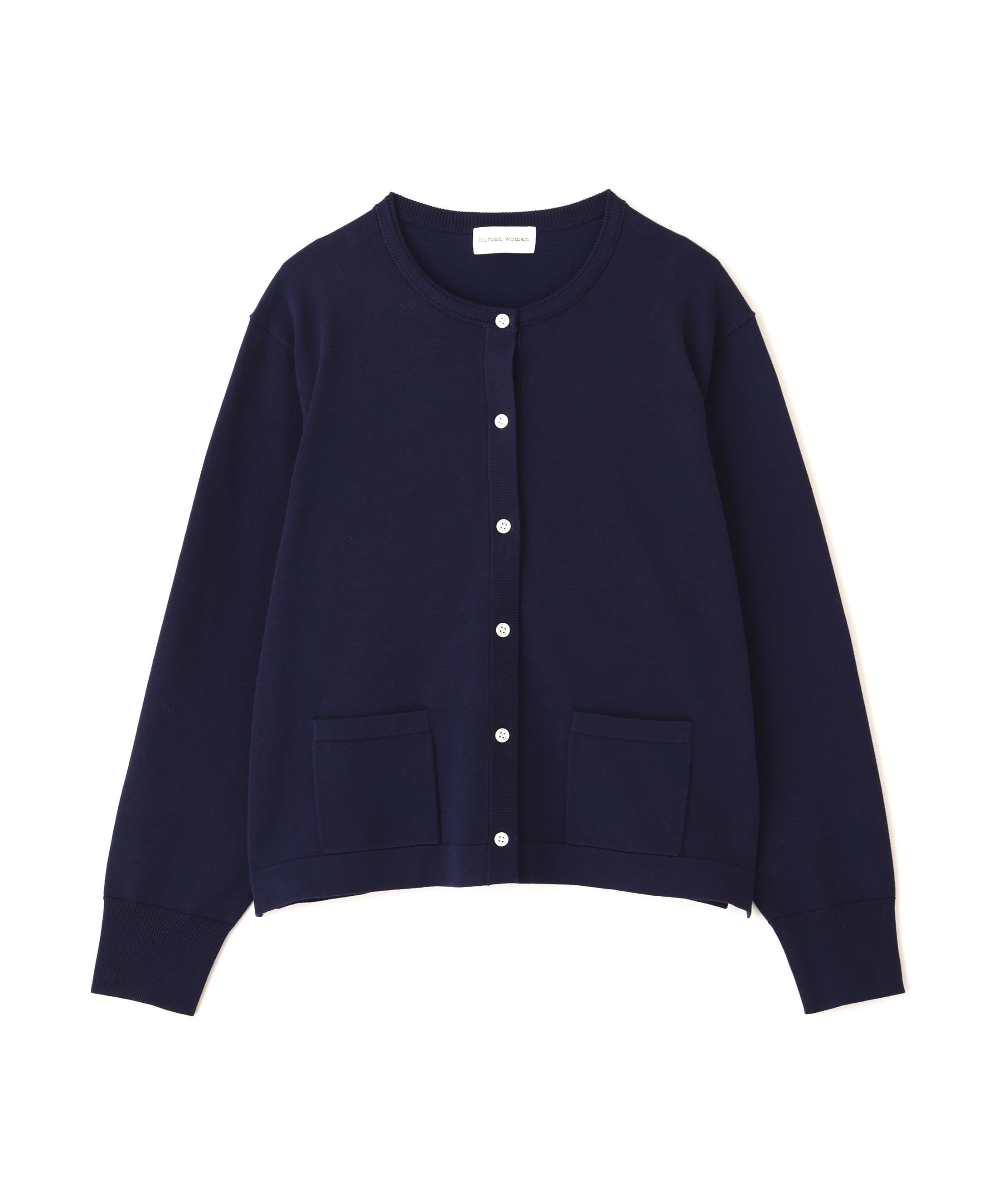 オーガニックコットン混プレーティングライン入カーディガン ネイビーゾッキ