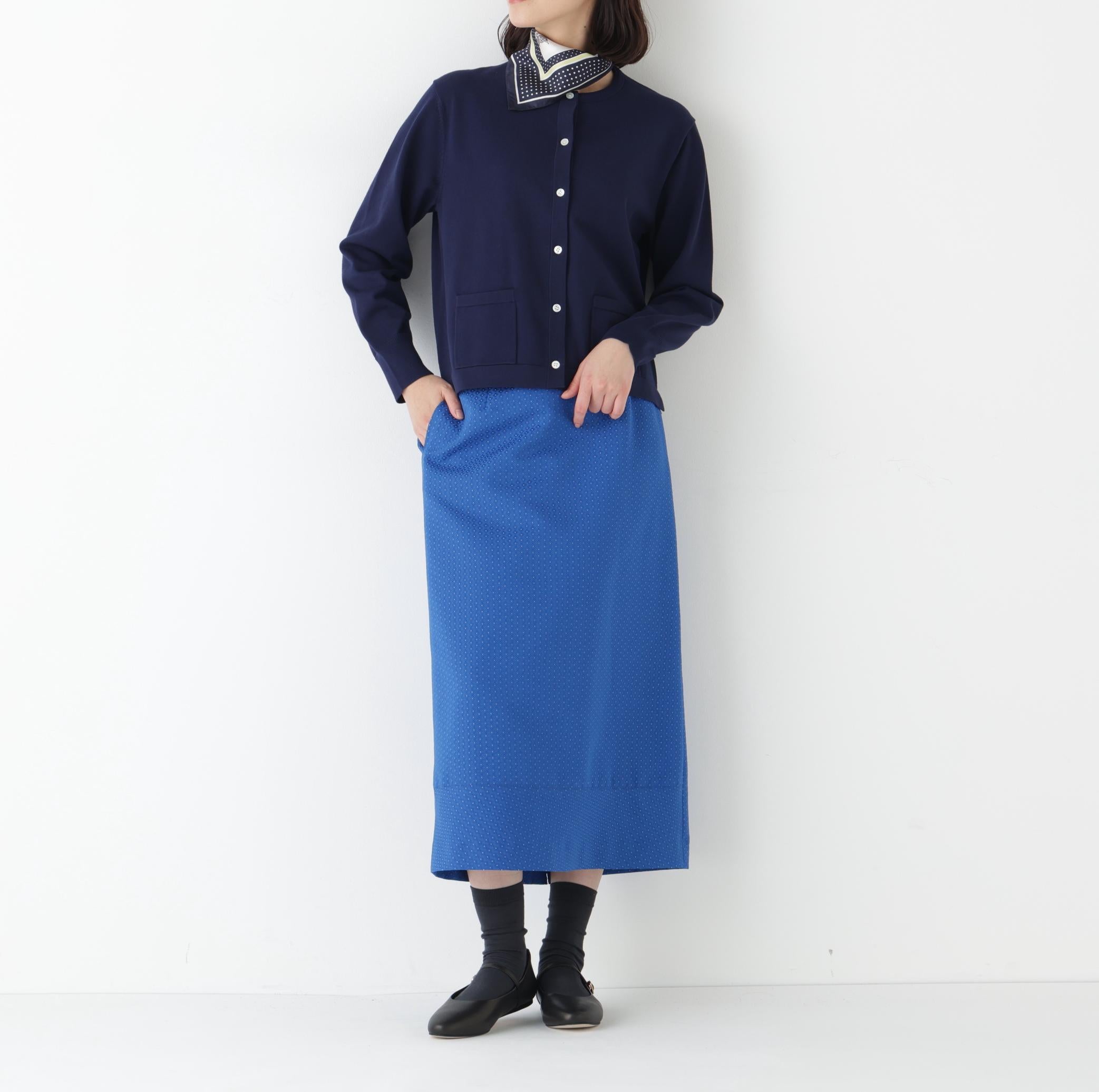 オーガニックコットン混プレーティングライン入カーディガン ネイビーゾッキ