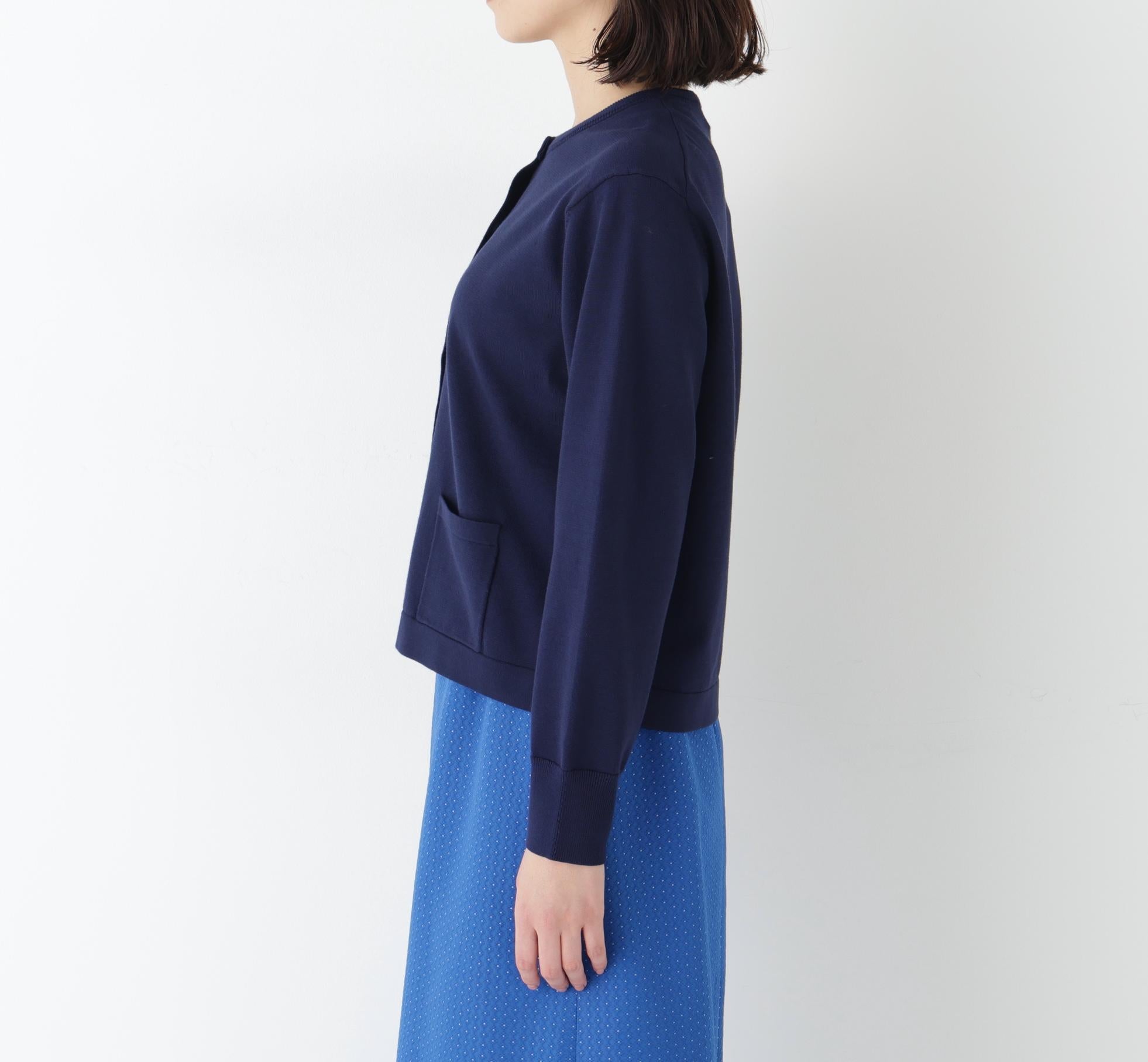 オーガニックコットン混プレーティングライン入カーディガン ネイビーゾッキ