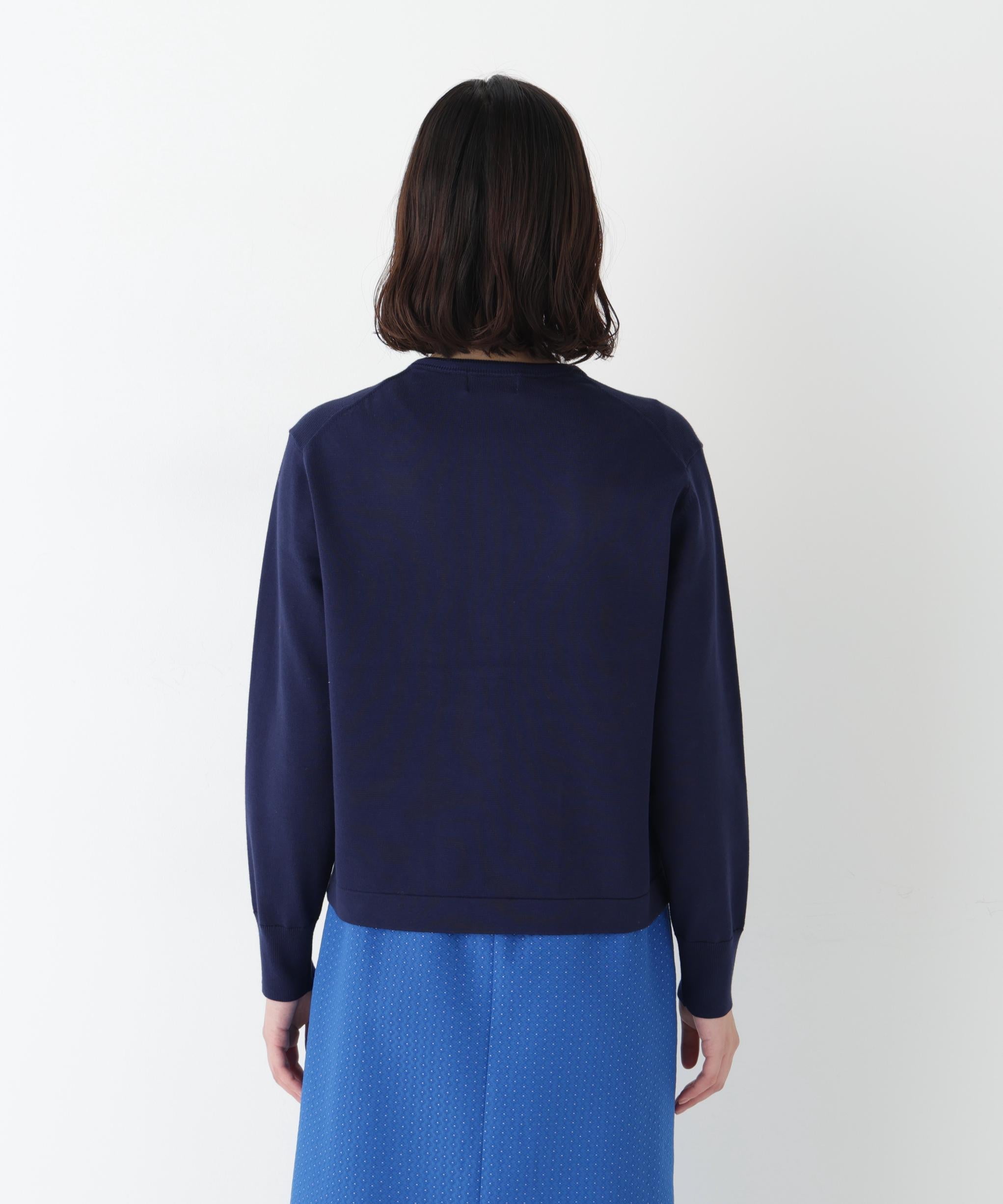 オーガニックコットン混プレーティングライン入カーディガン ネイビーゾッキ