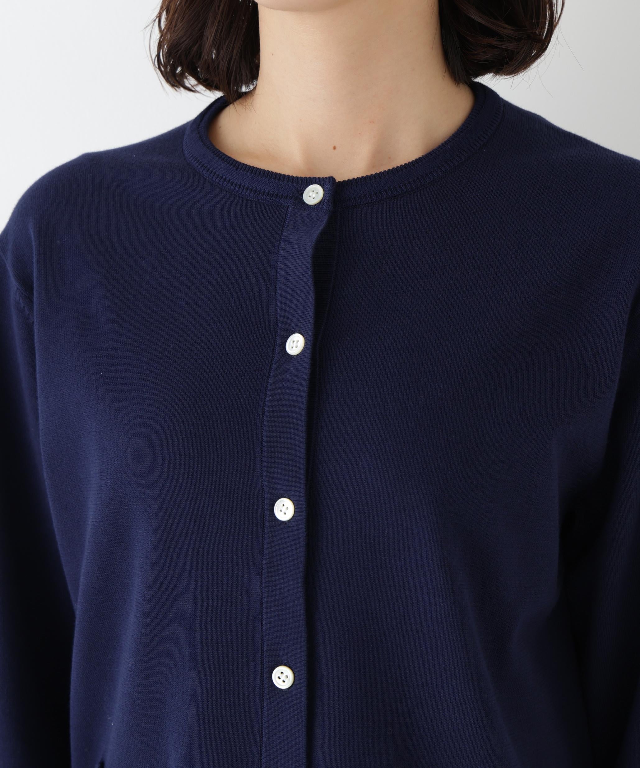 オーガニックコットン混プレーティングライン入カーディガン ネイビーゾッキ
