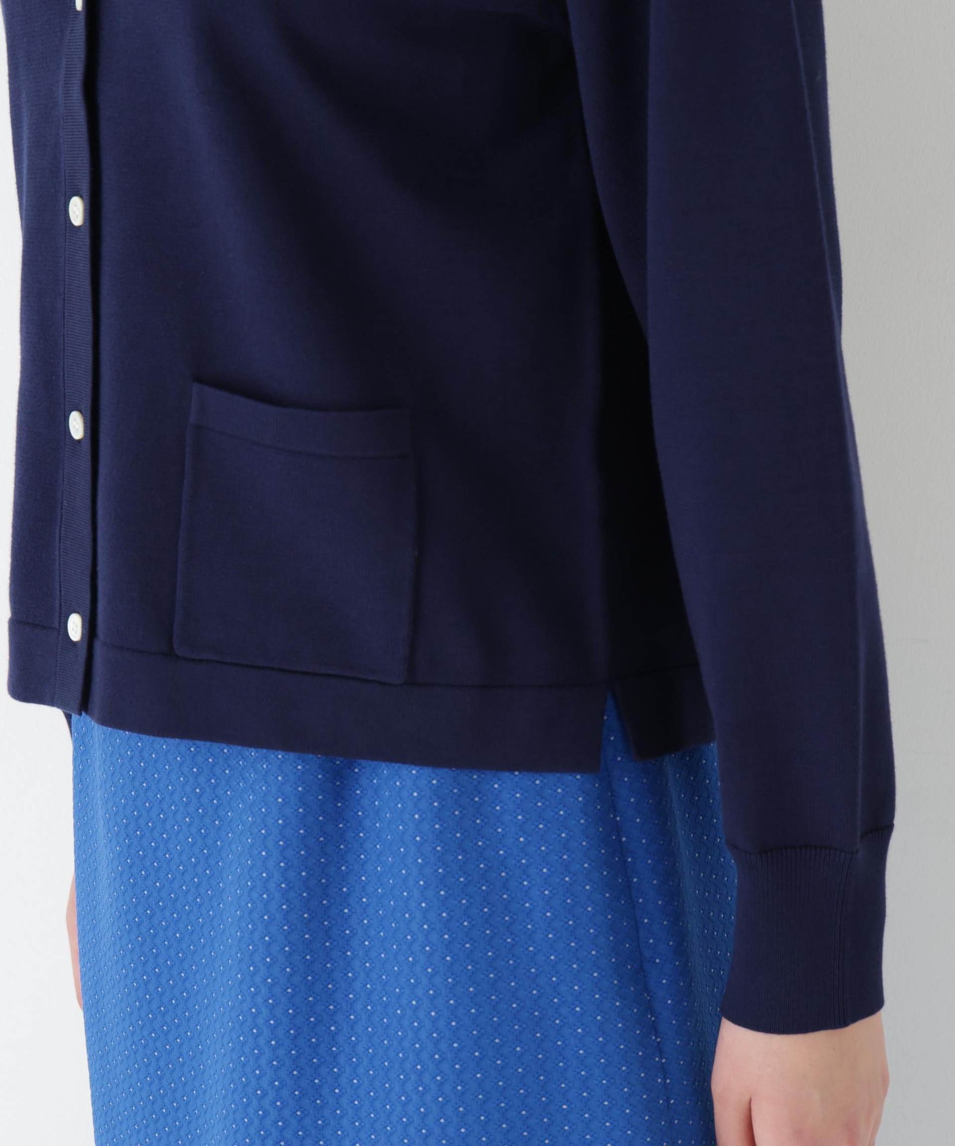 オーガニックコットン混プレーティングライン入カーディガン ネイビーゾッキ