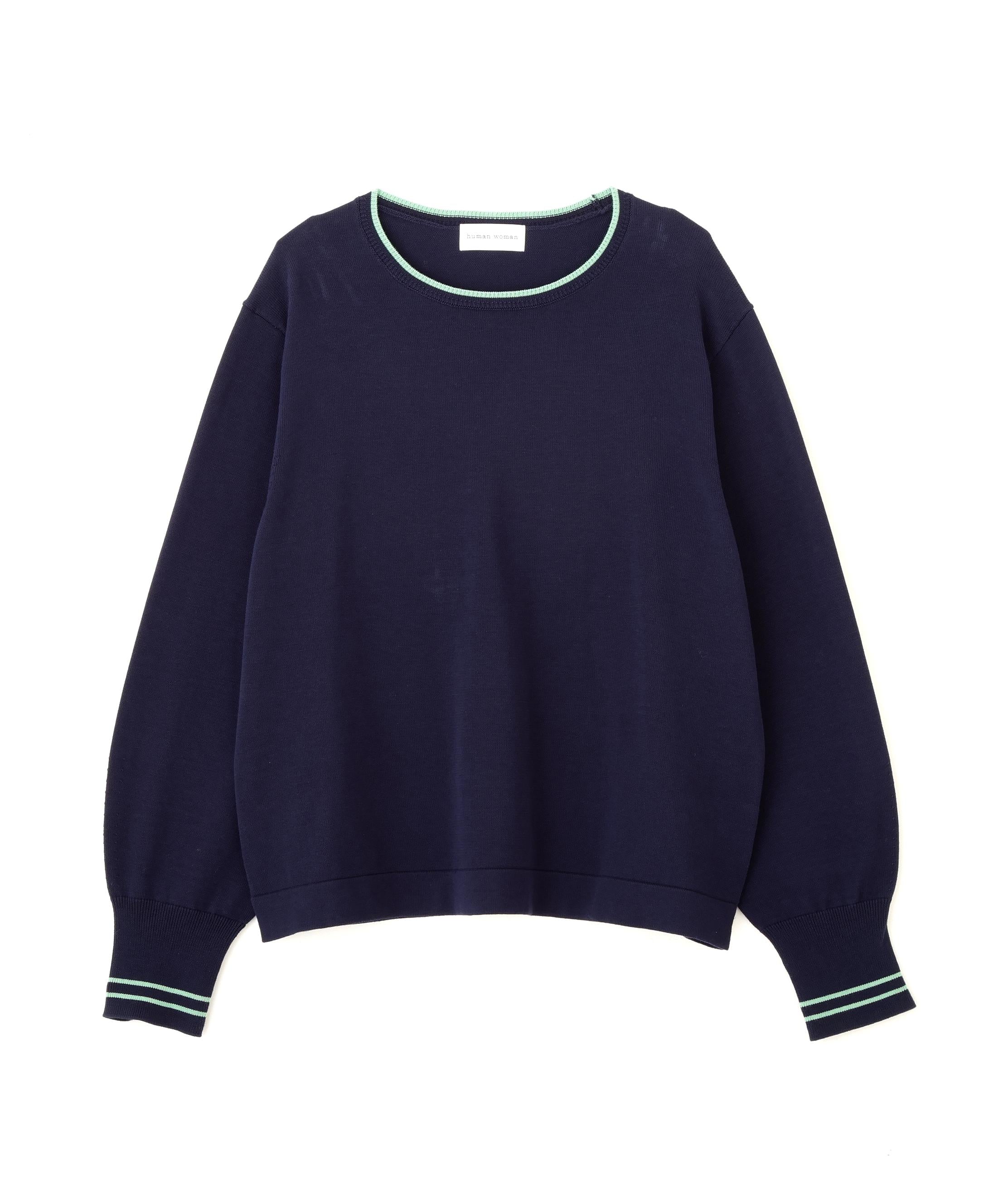 オーガニックコットン混ライン入プルオーバー ネイビー×グリーン