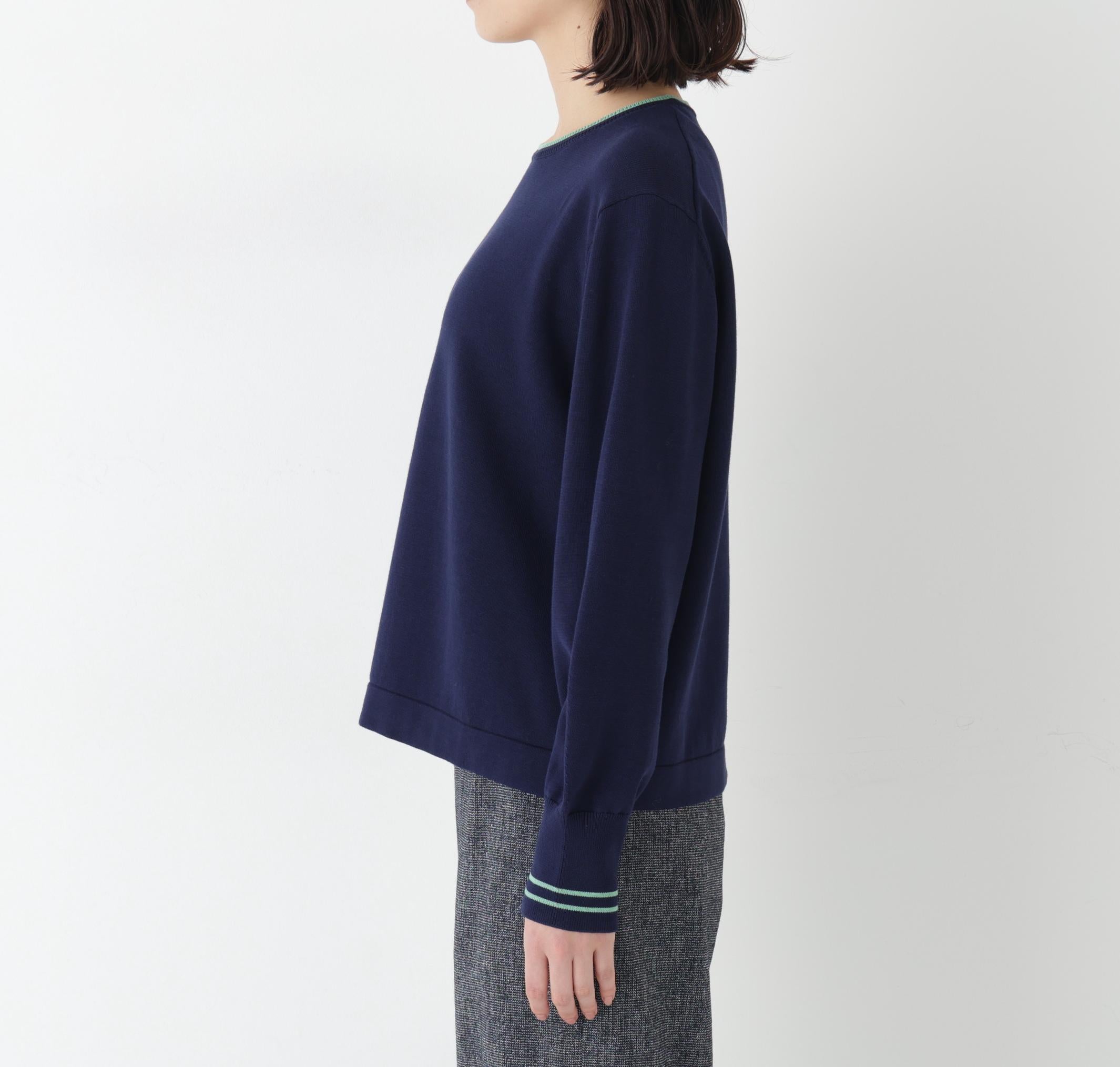 ◆オーガニックコットン混ライン入プルオーバー ネイビー×グリーン