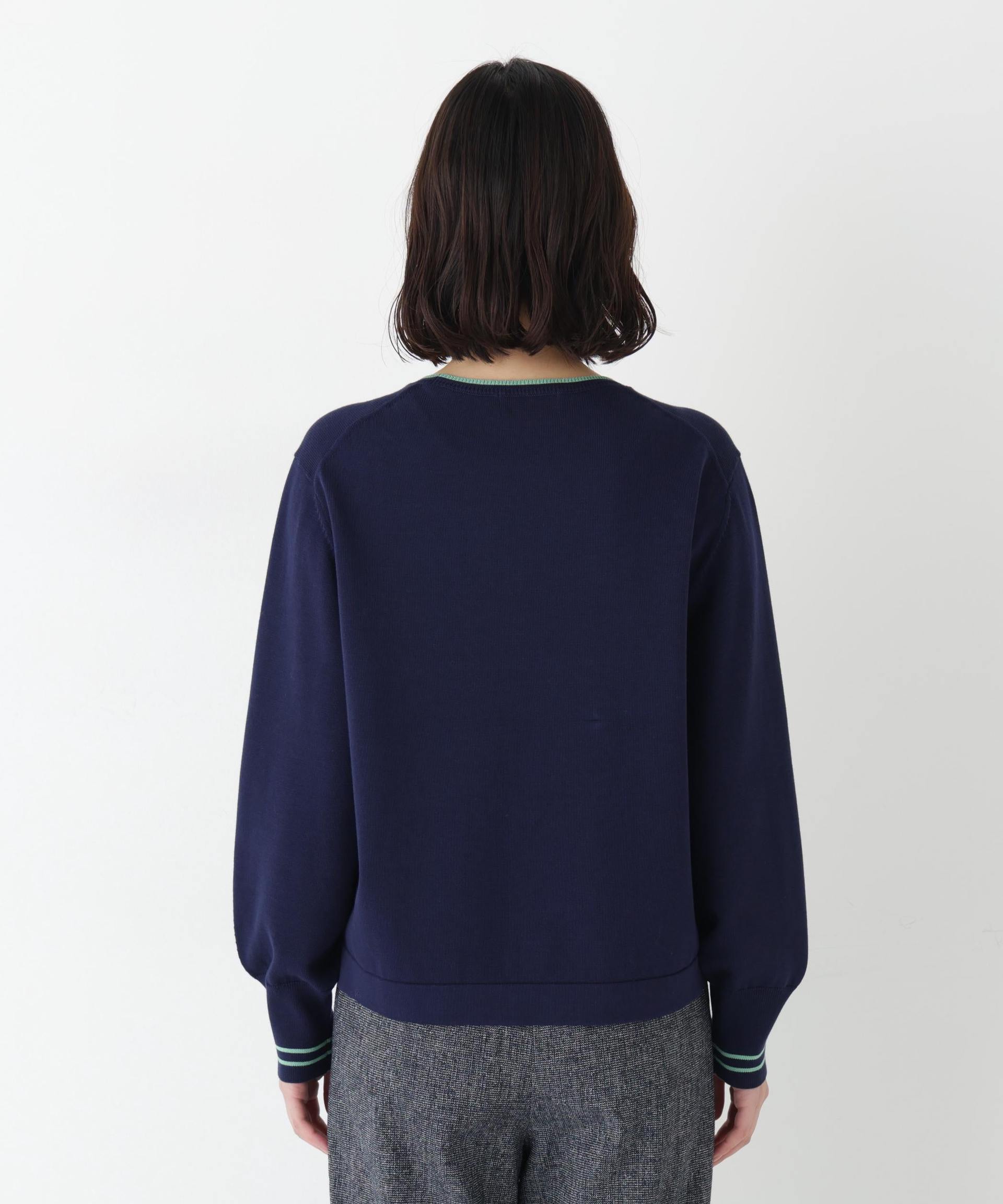 ◆オーガニックコットン混ライン入プルオーバー ネイビー×グリーン