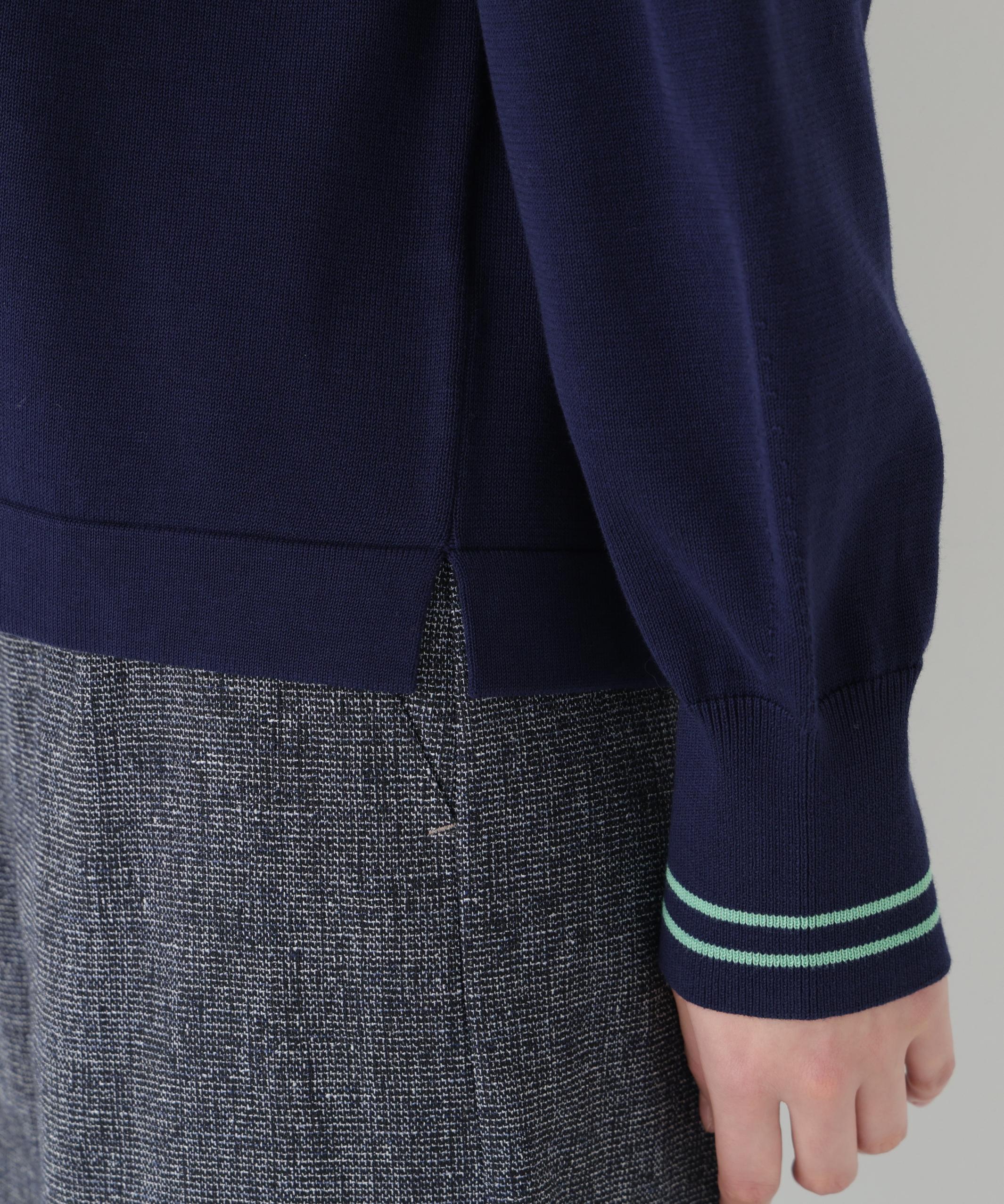 ◆オーガニックコットン混ライン入プルオーバー ネイビー×グリーン