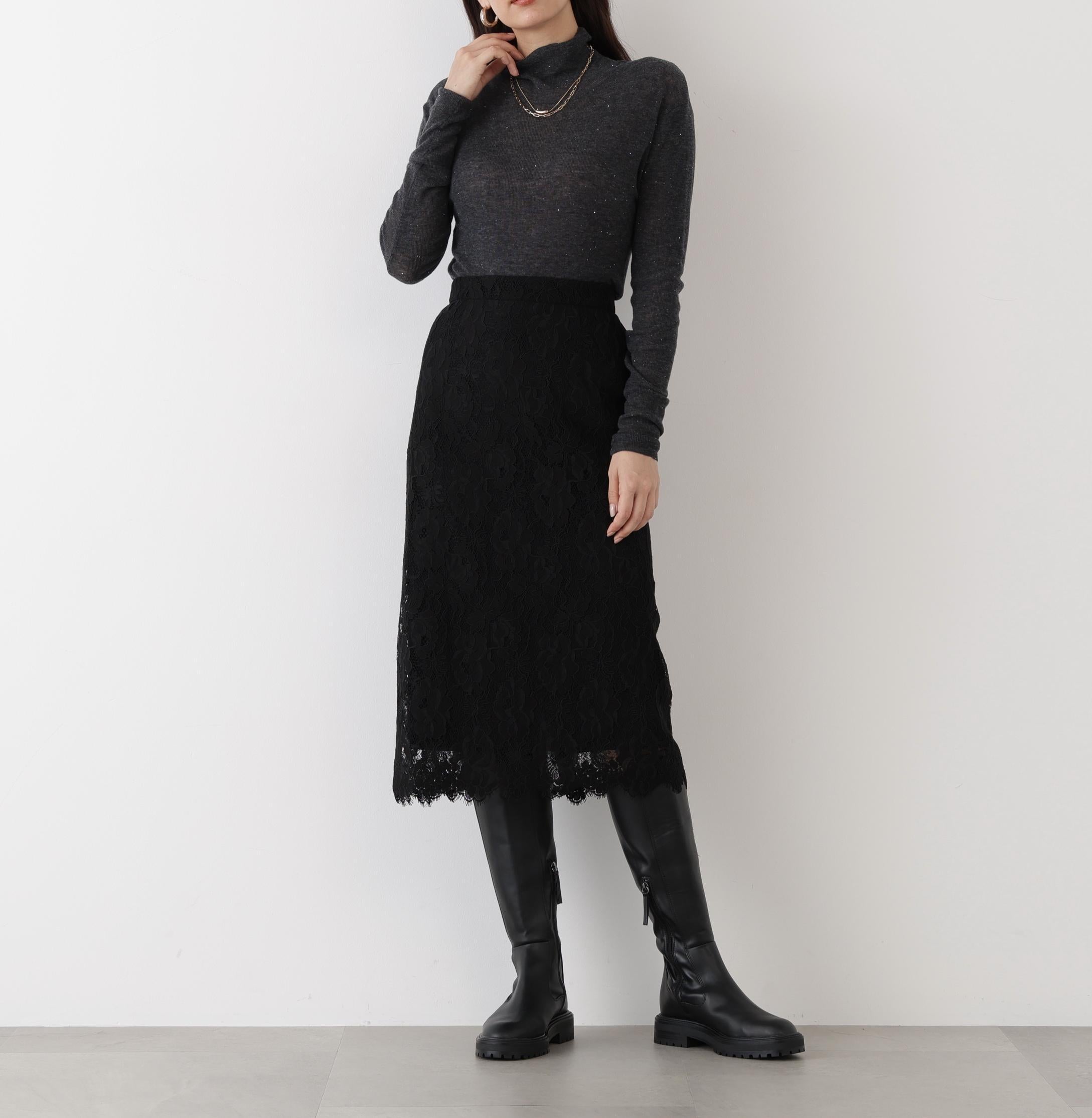 ◆スパンコールシアーモックネックプルオーバー グレー