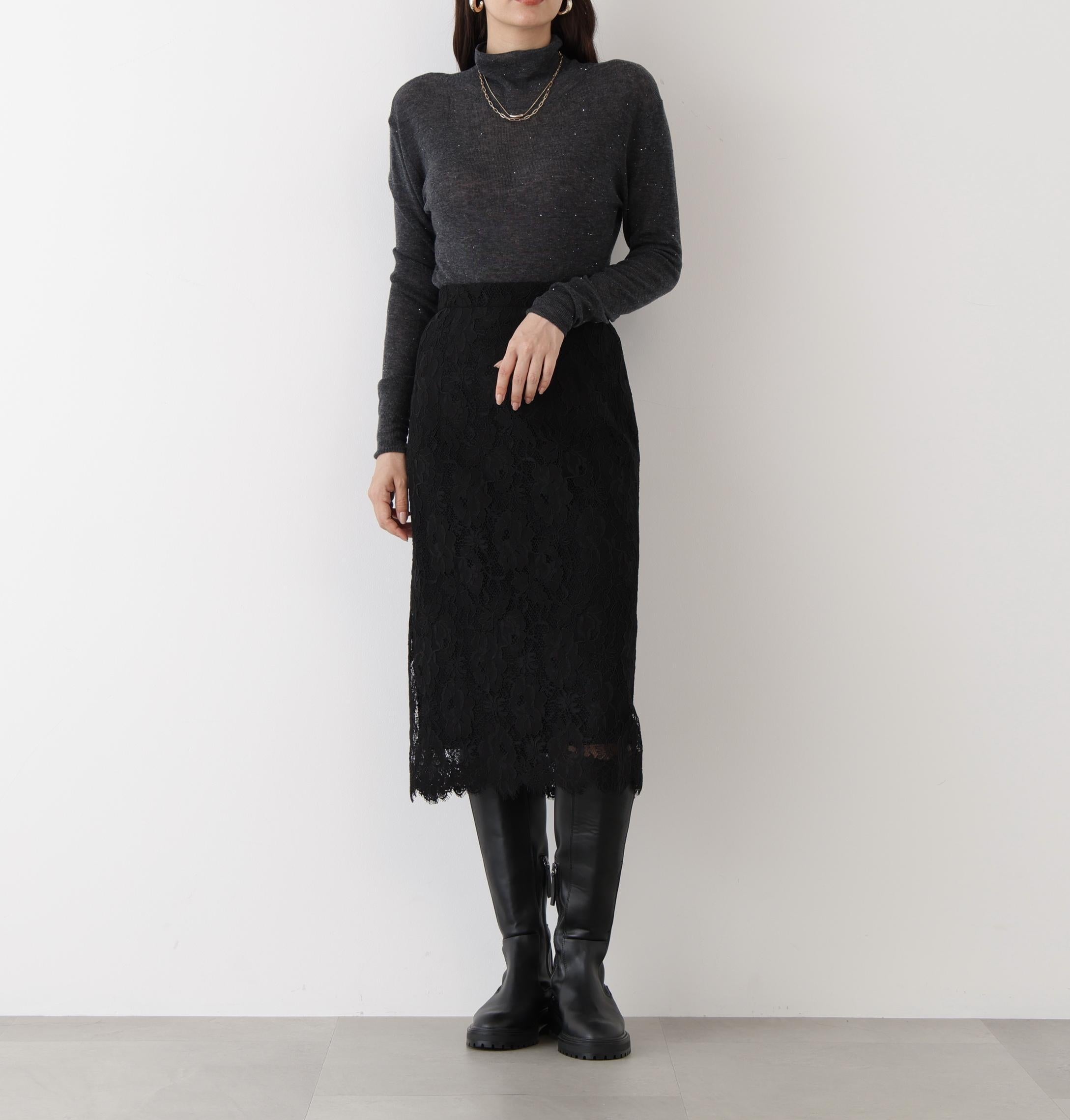 ◆スパンコールシアーモックネックプルオーバー グレー