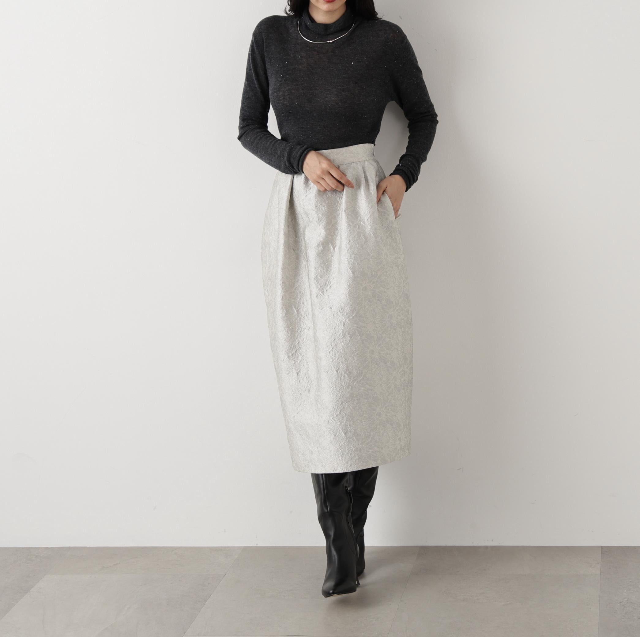 ◆スパンコールシアーモックネックプルオーバー グレー