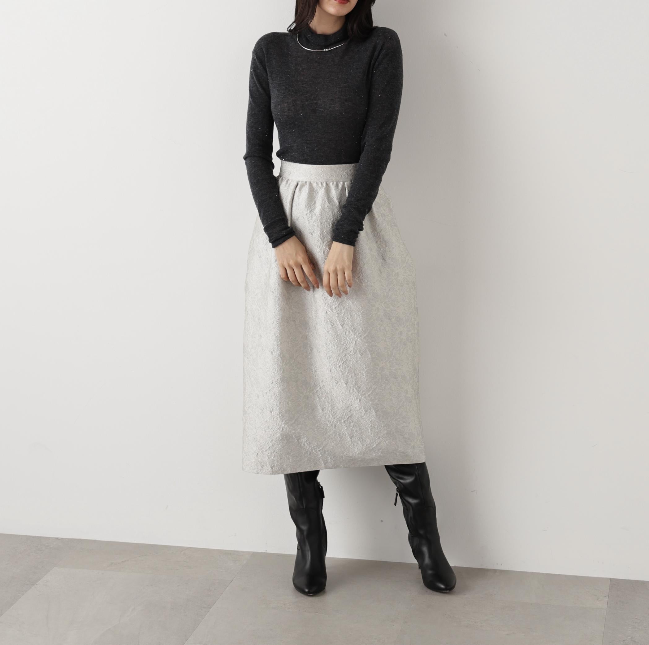 ◆スパンコールシアーモックネックプルオーバー グレー