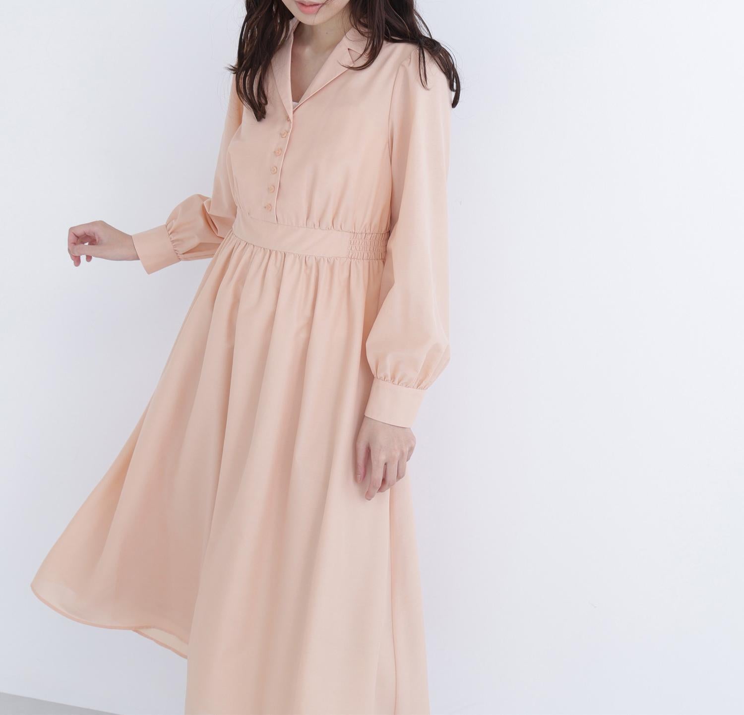 フロントボタン開襟ワンピース アプリコット