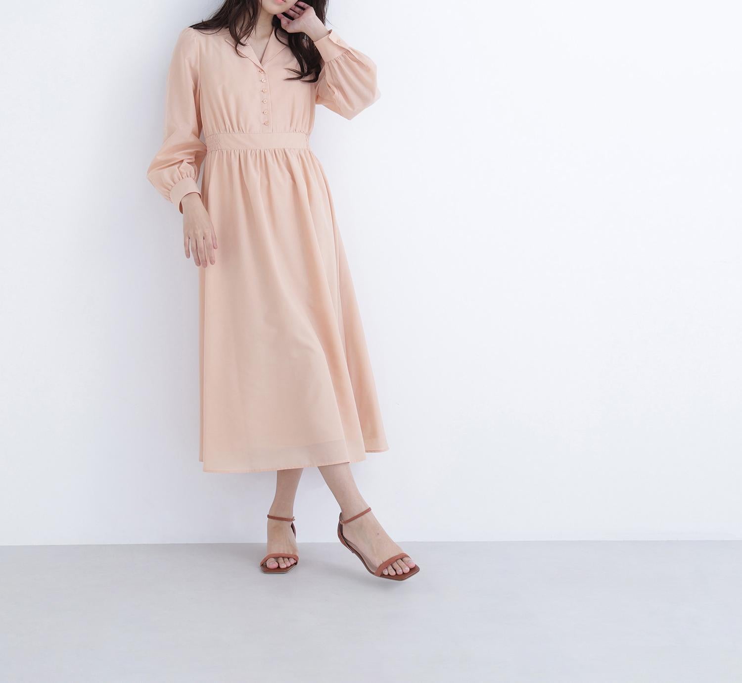 フロントボタン開襟ワンピース アプリコット