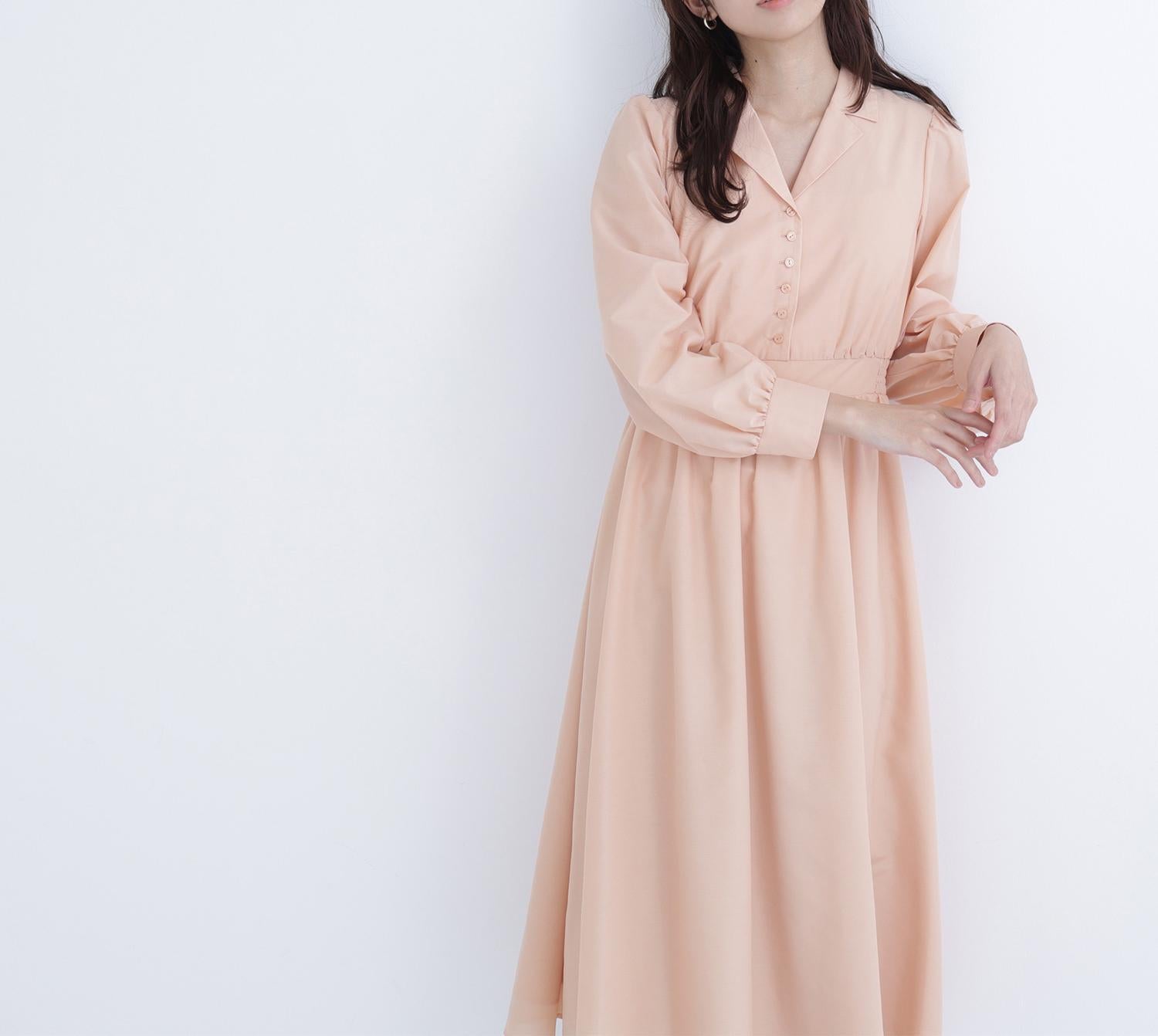 フロントボタン開襟ワンピース アプリコット