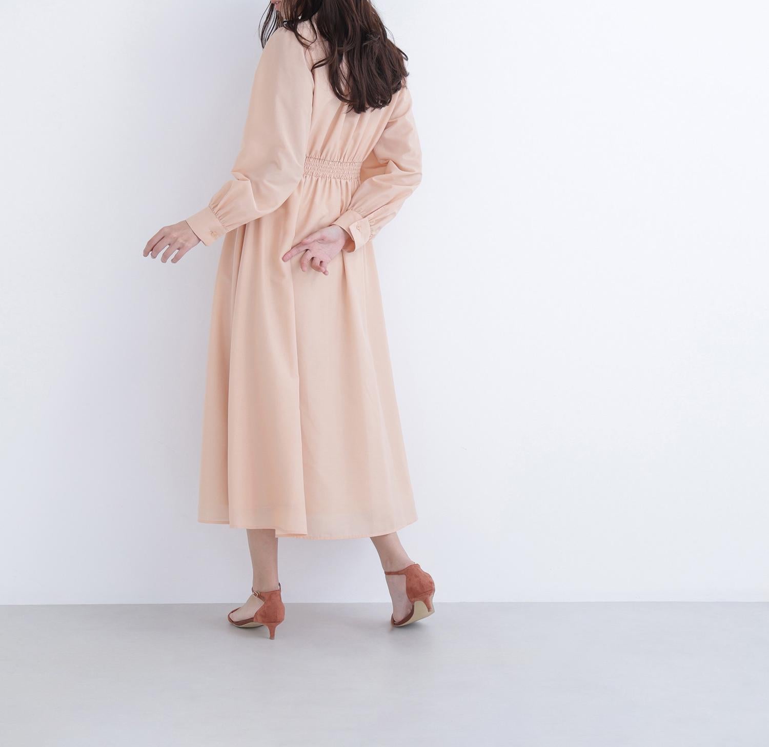 フロントボタン開襟ワンピース アプリコット