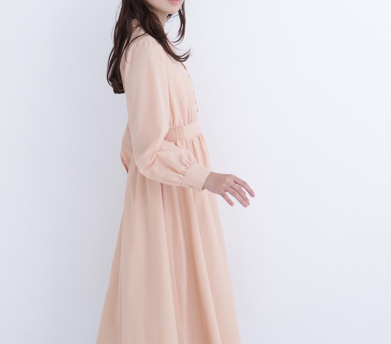 フロントボタン開襟ワンピース アプリコット