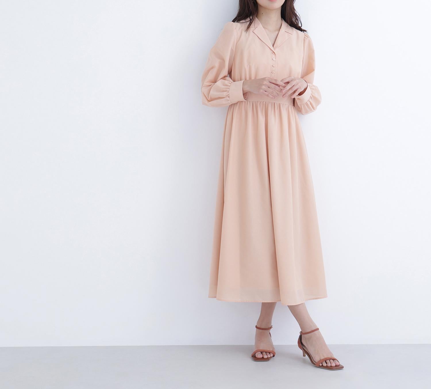 フロントボタン開襟ワンピース アプリコット