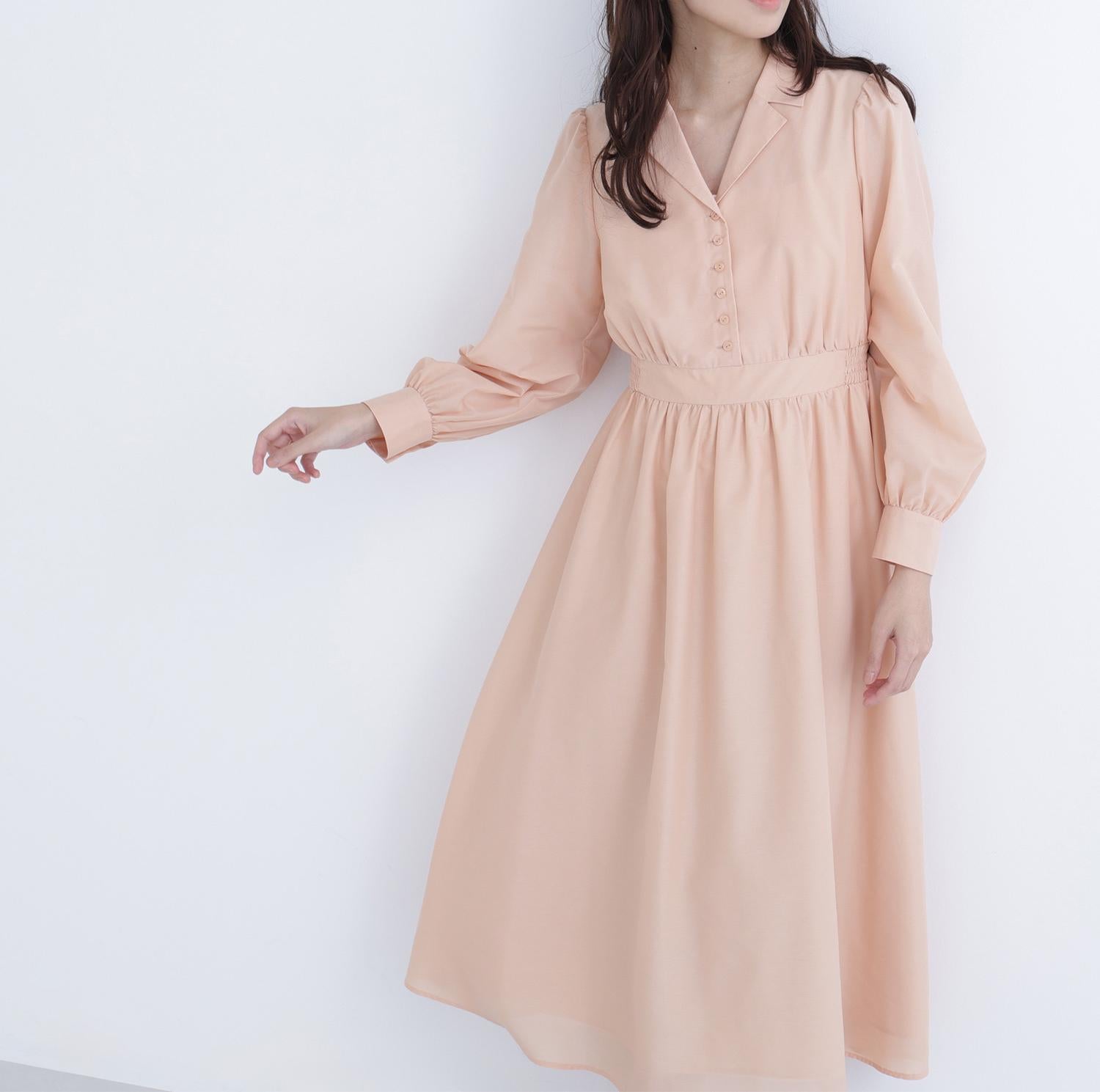 フロントボタン開襟ワンピース アプリコット