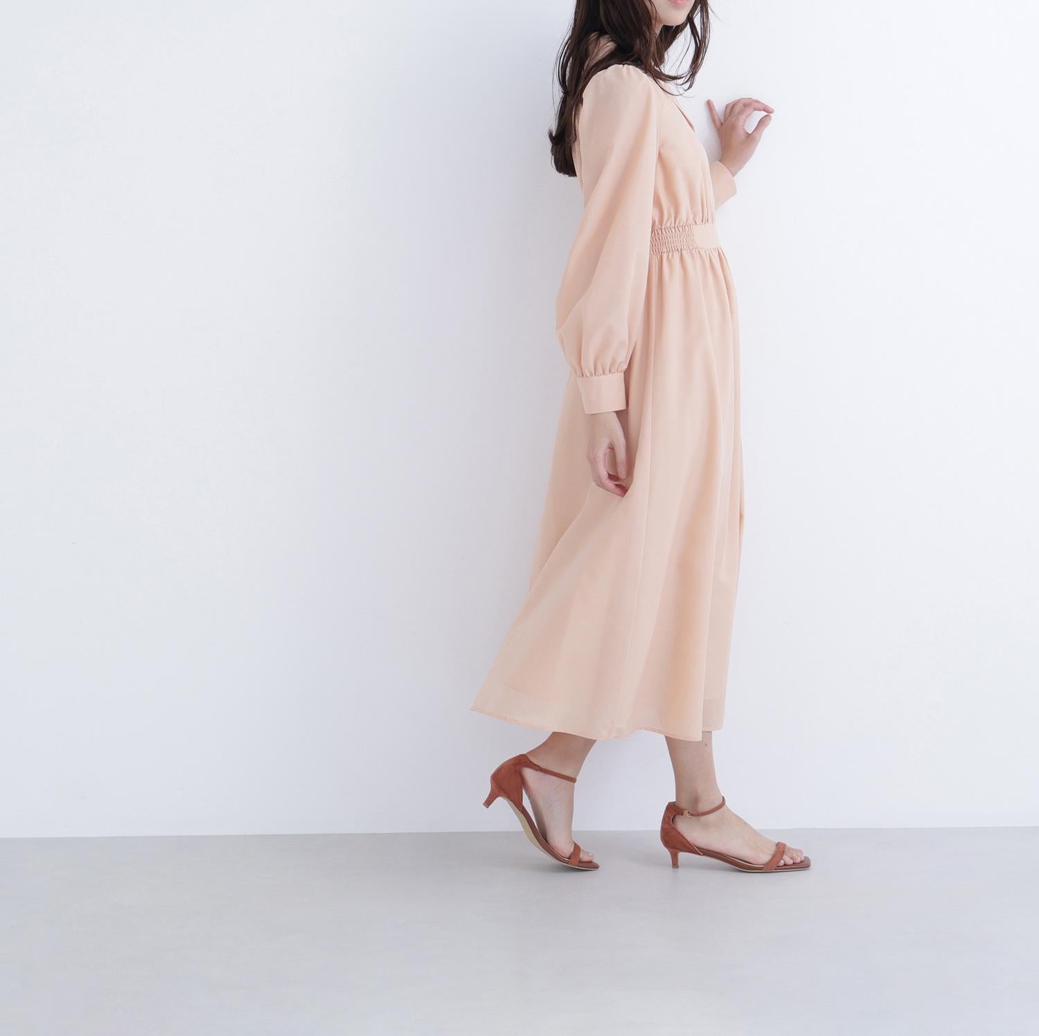 フロントボタン開襟ワンピース アプリコット
