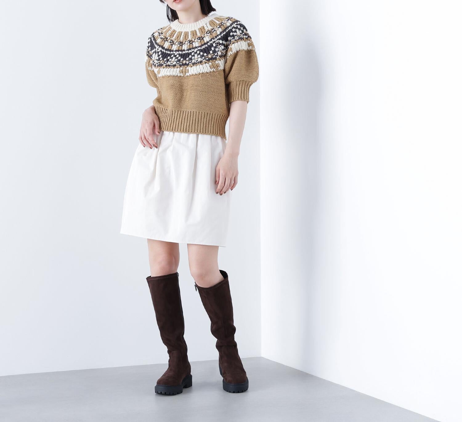 ノルディックハーフスリーブニット キャメルベース2