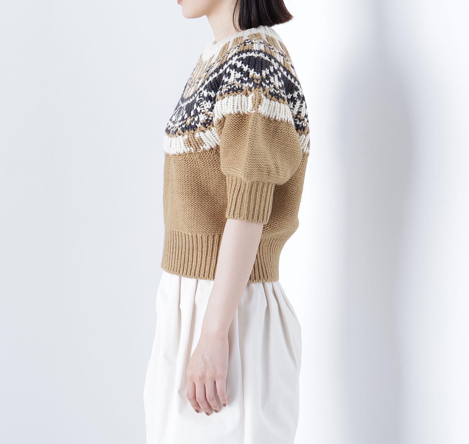 ノルディックハーフスリーブニット キャメルベース2