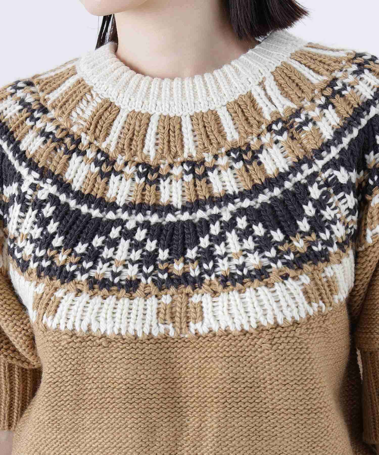 ノルディックハーフスリーブニット キャメルベース2