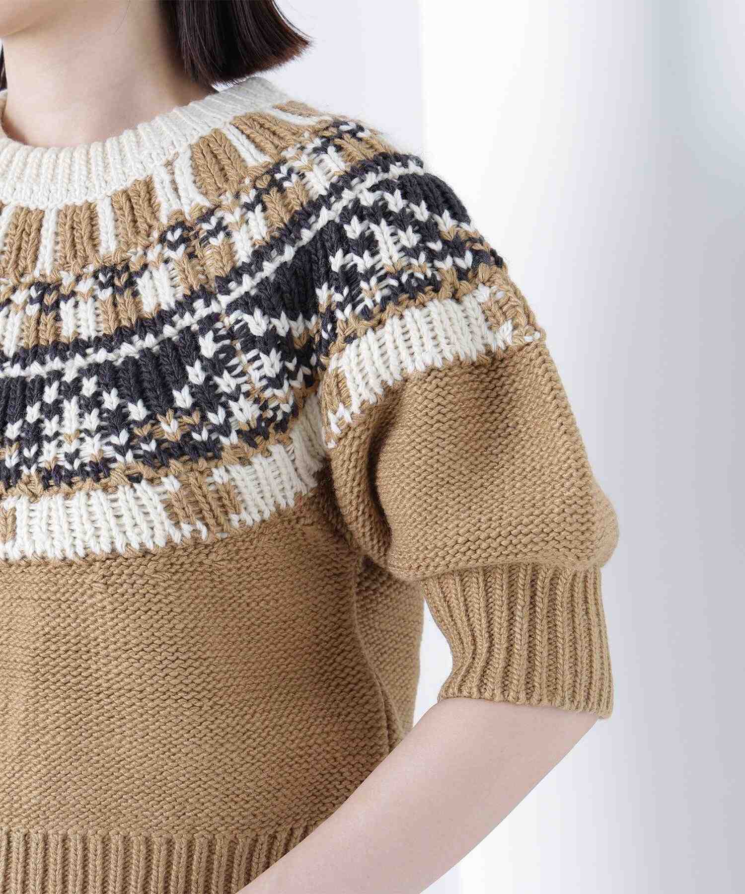 ノルディックハーフスリーブニット キャメルベース2