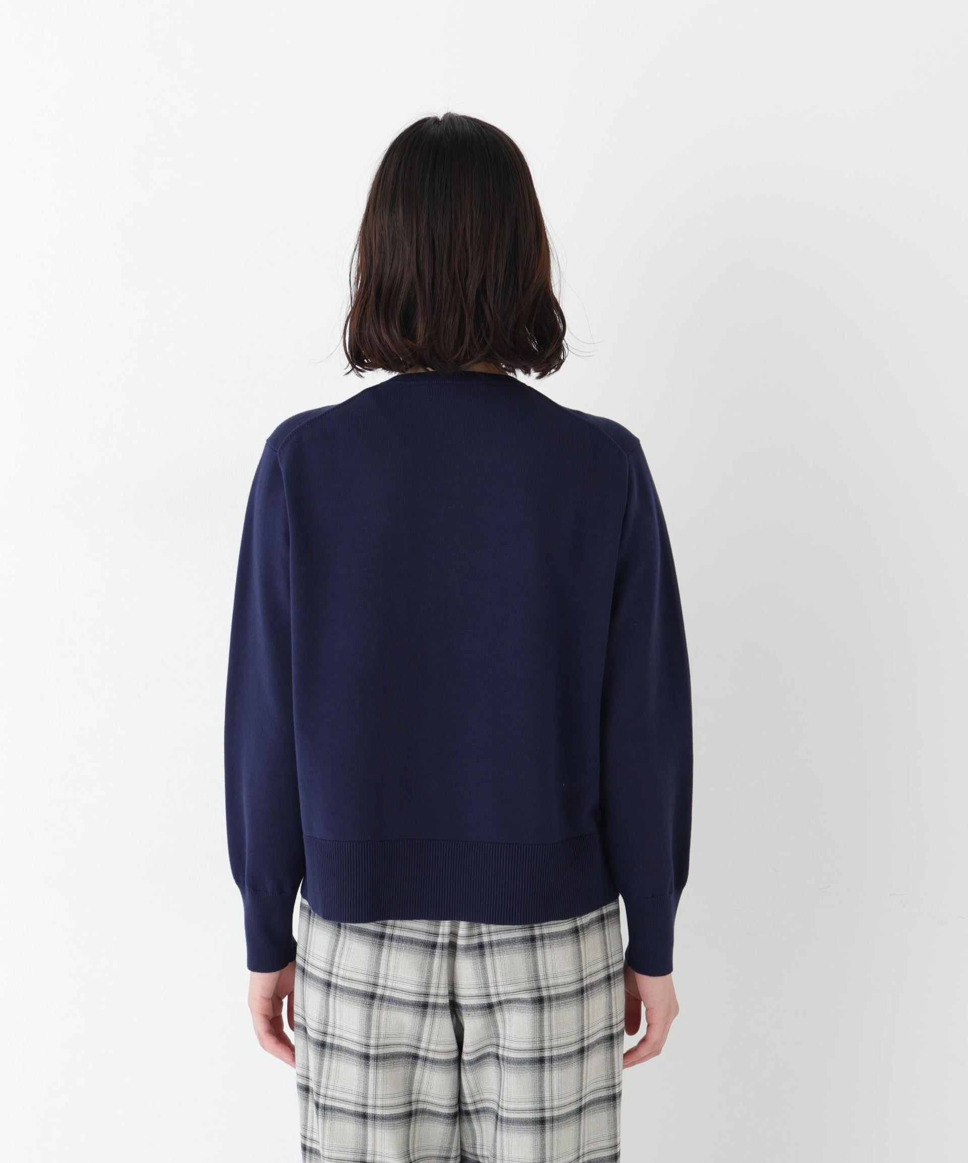 オーガニックコットン混プレーティング前立フリルプルオーバー ネイビー