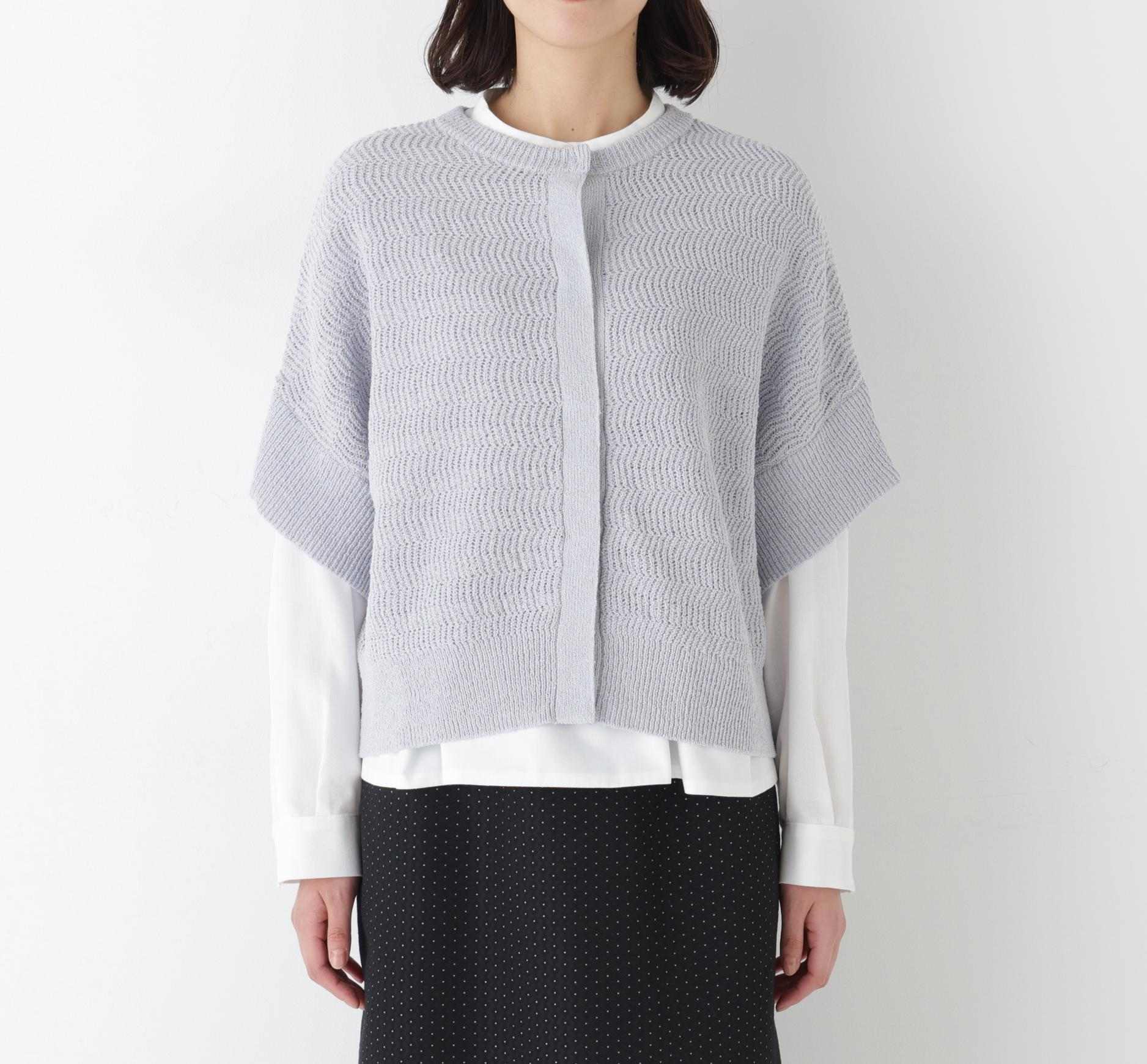 綿ポリエステルヘリンボーン柄半袖はおり グレー