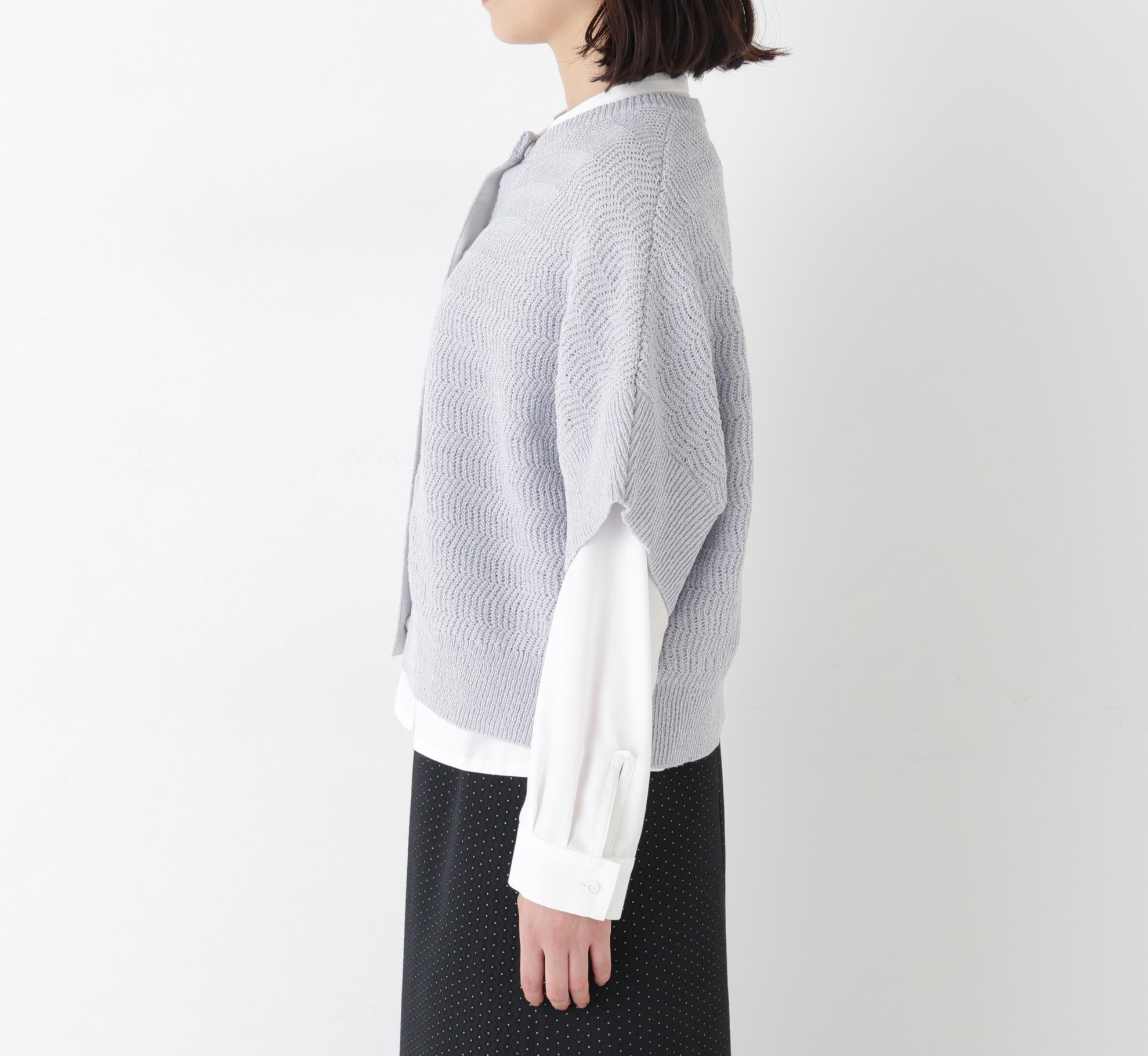 綿ポリエステルヘリンボーン柄半袖はおり グレー