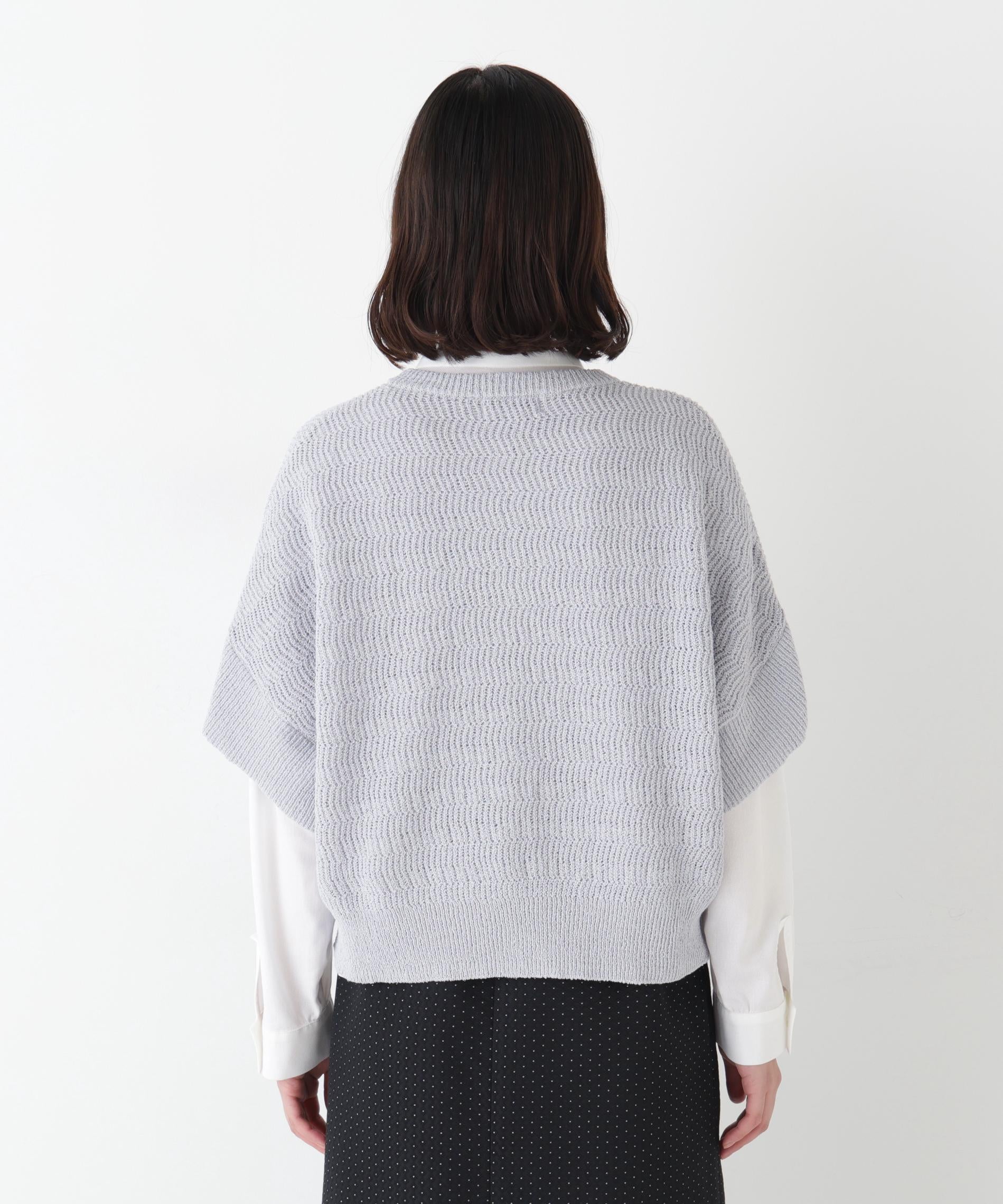 綿ポリエステルヘリンボーン柄半袖はおり グレー