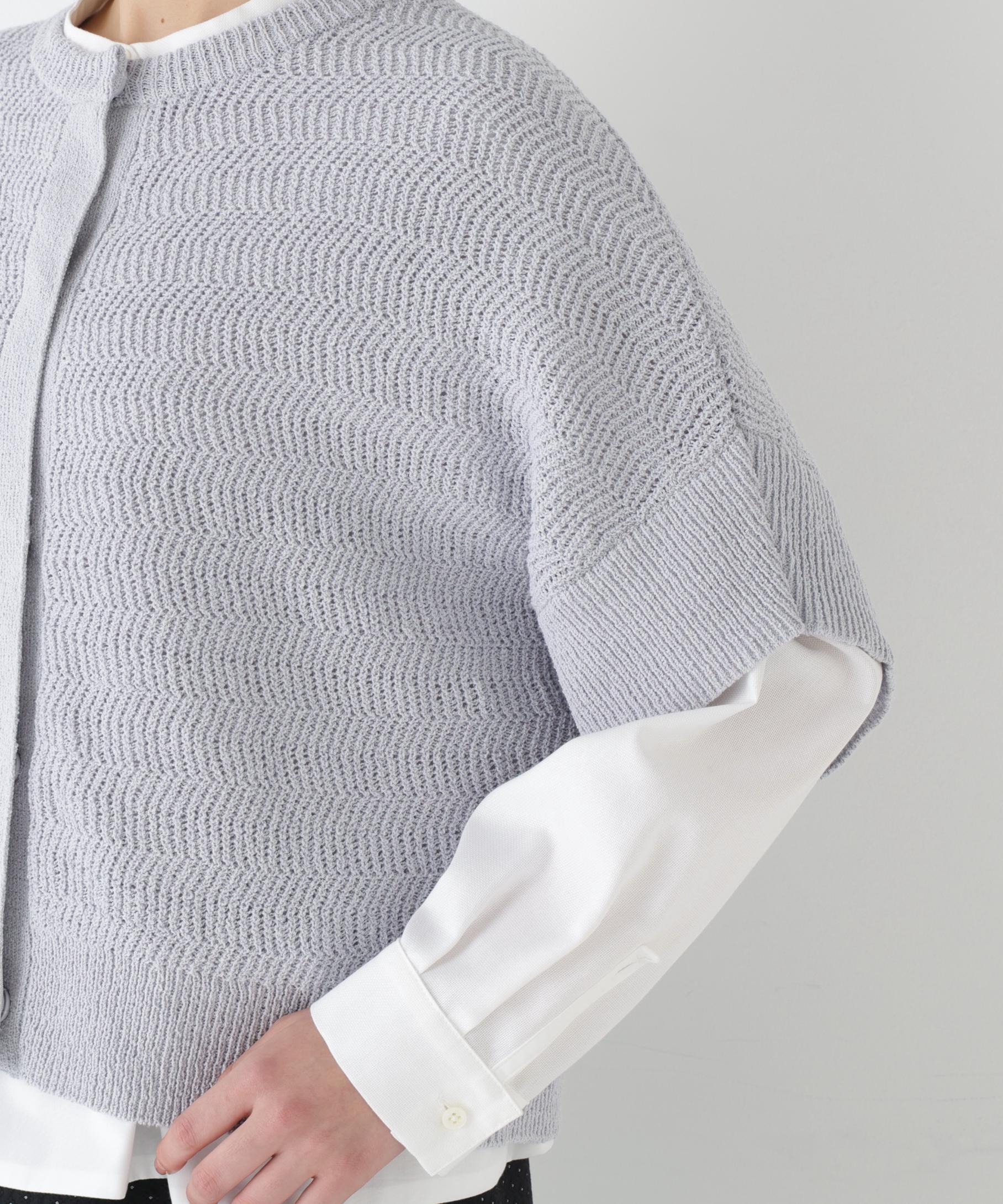 綿ポリエステルヘリンボーン柄半袖はおり グレー