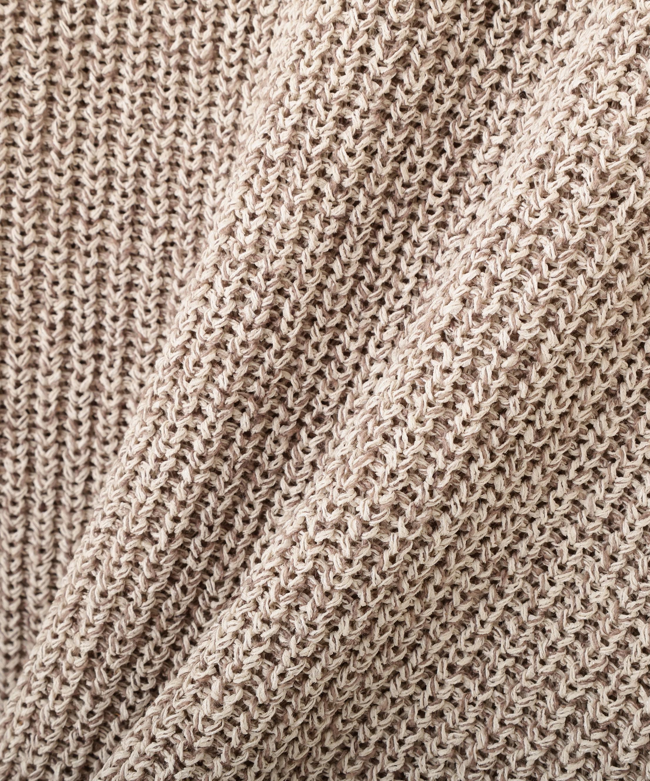 ネップ入ペーパーヤーン片畦クルーネックプルオーバー ブラウン