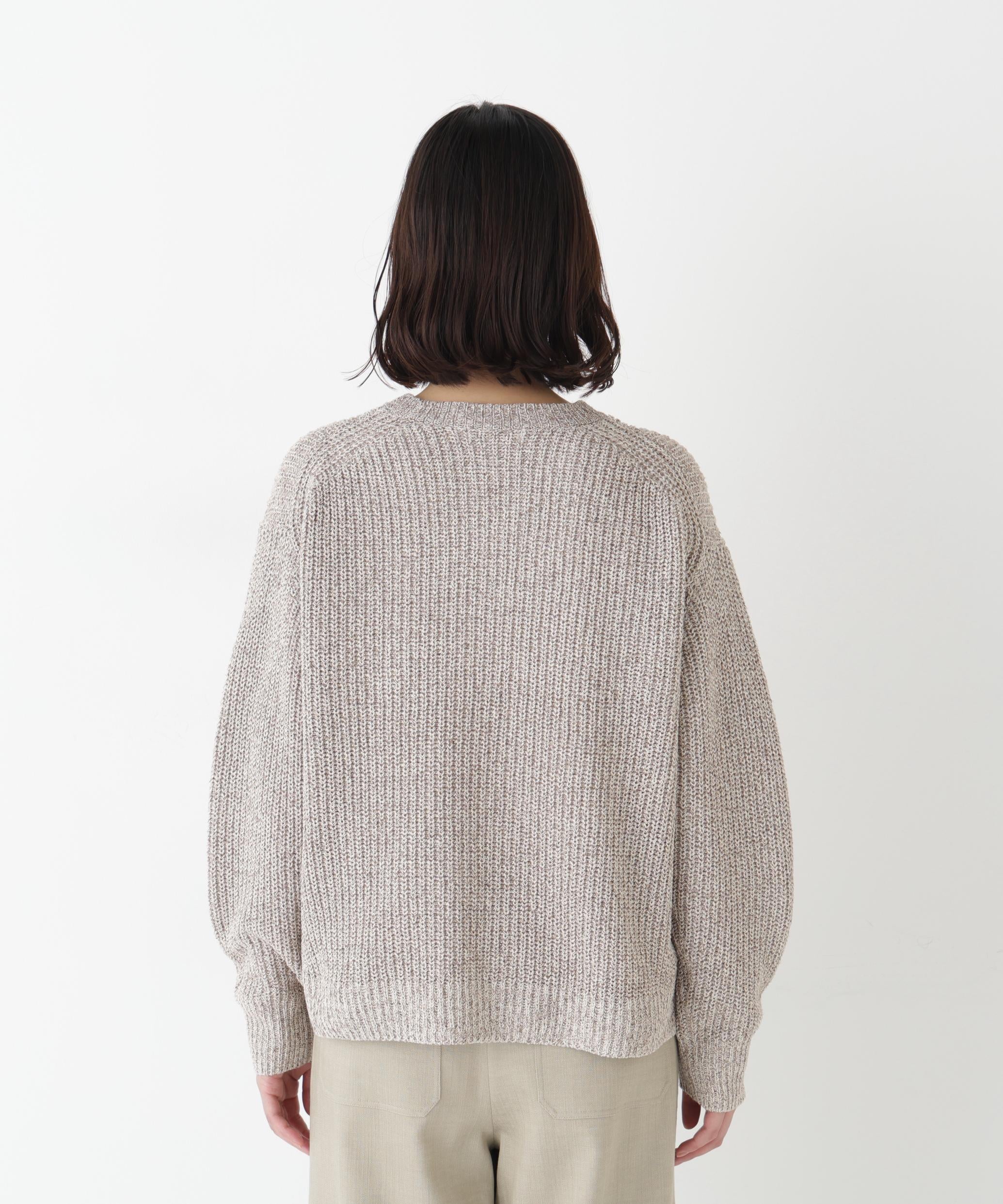 ネップ入ペーパーヤーン片畦クルーネックプルオーバー ブラウン