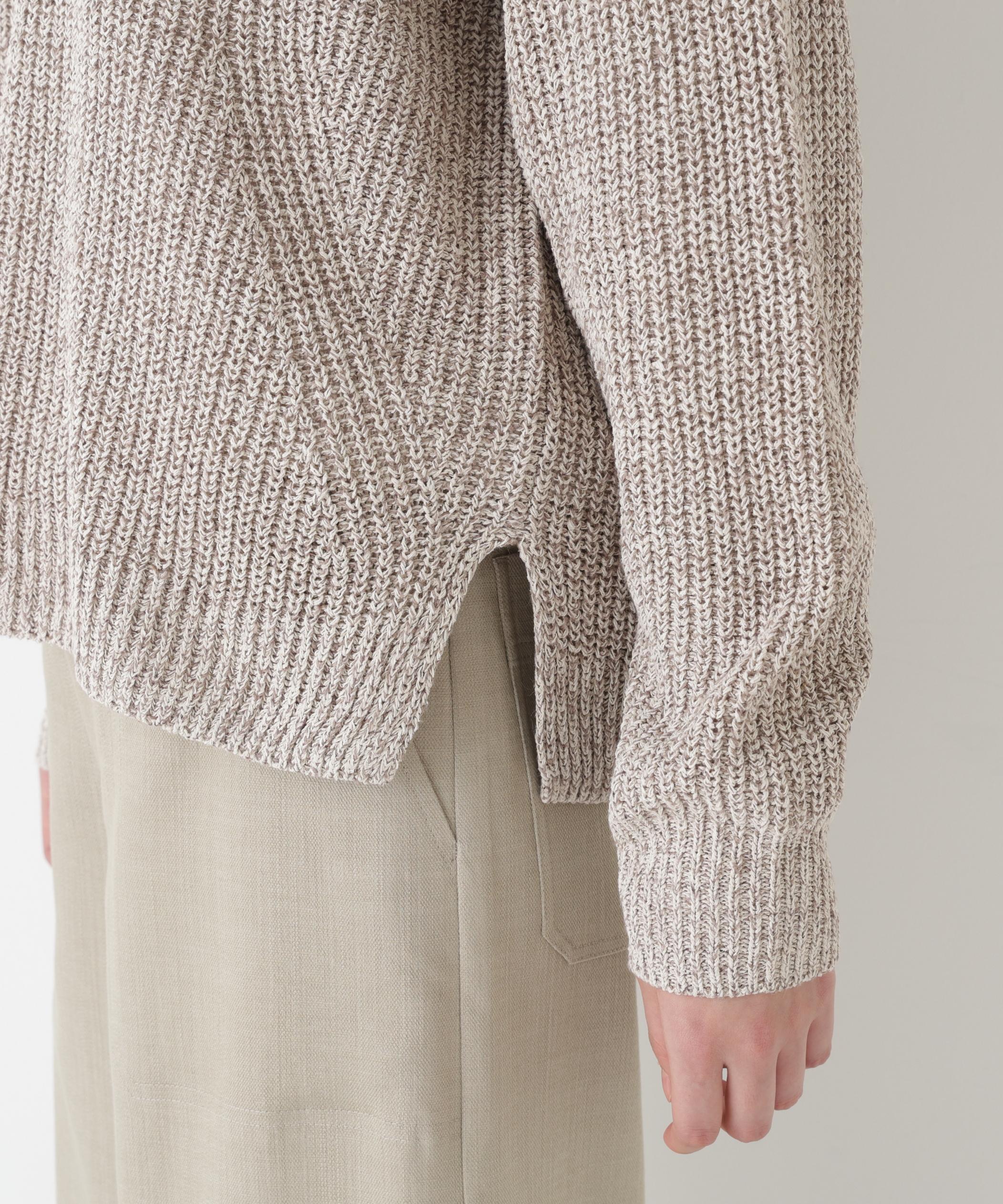 ネップ入ペーパーヤーン片畦クルーネックプルオーバー ブラウン