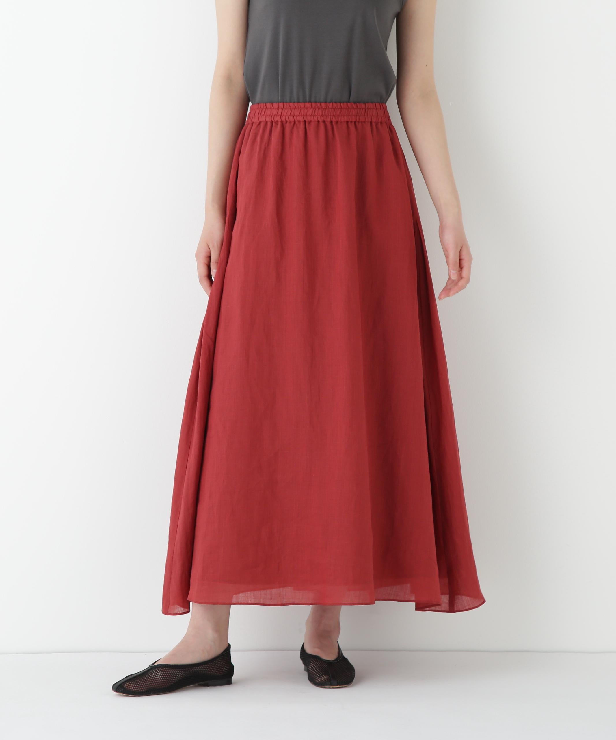 ◆ラミーサイドボックスタックギャザースカート レッドブラウン